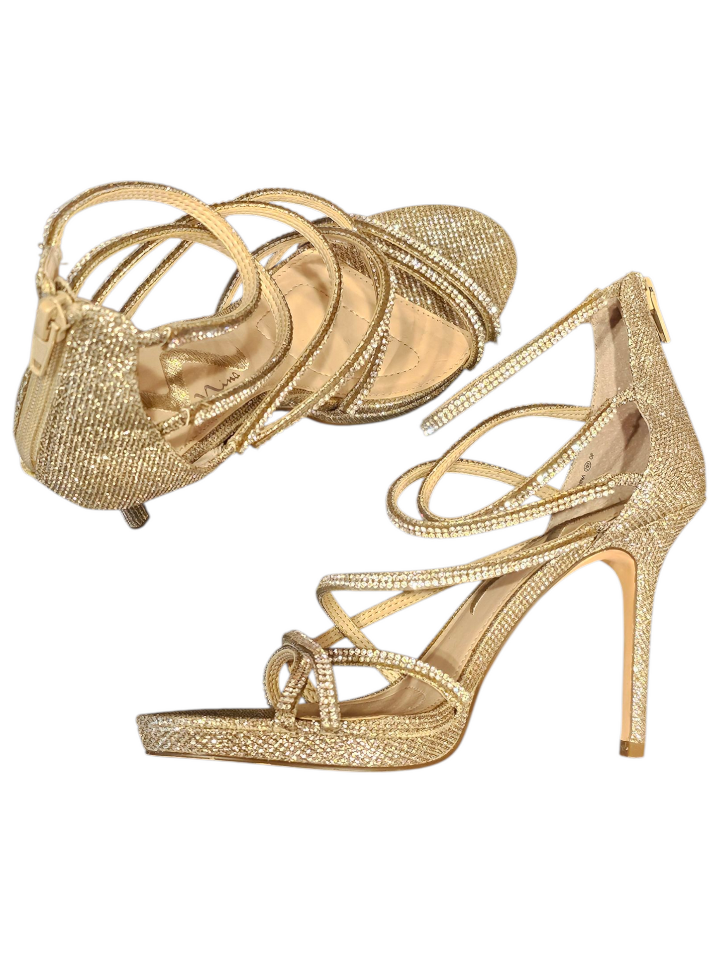 Nude/Gold Sparkle Stiletto Sandal - Nina