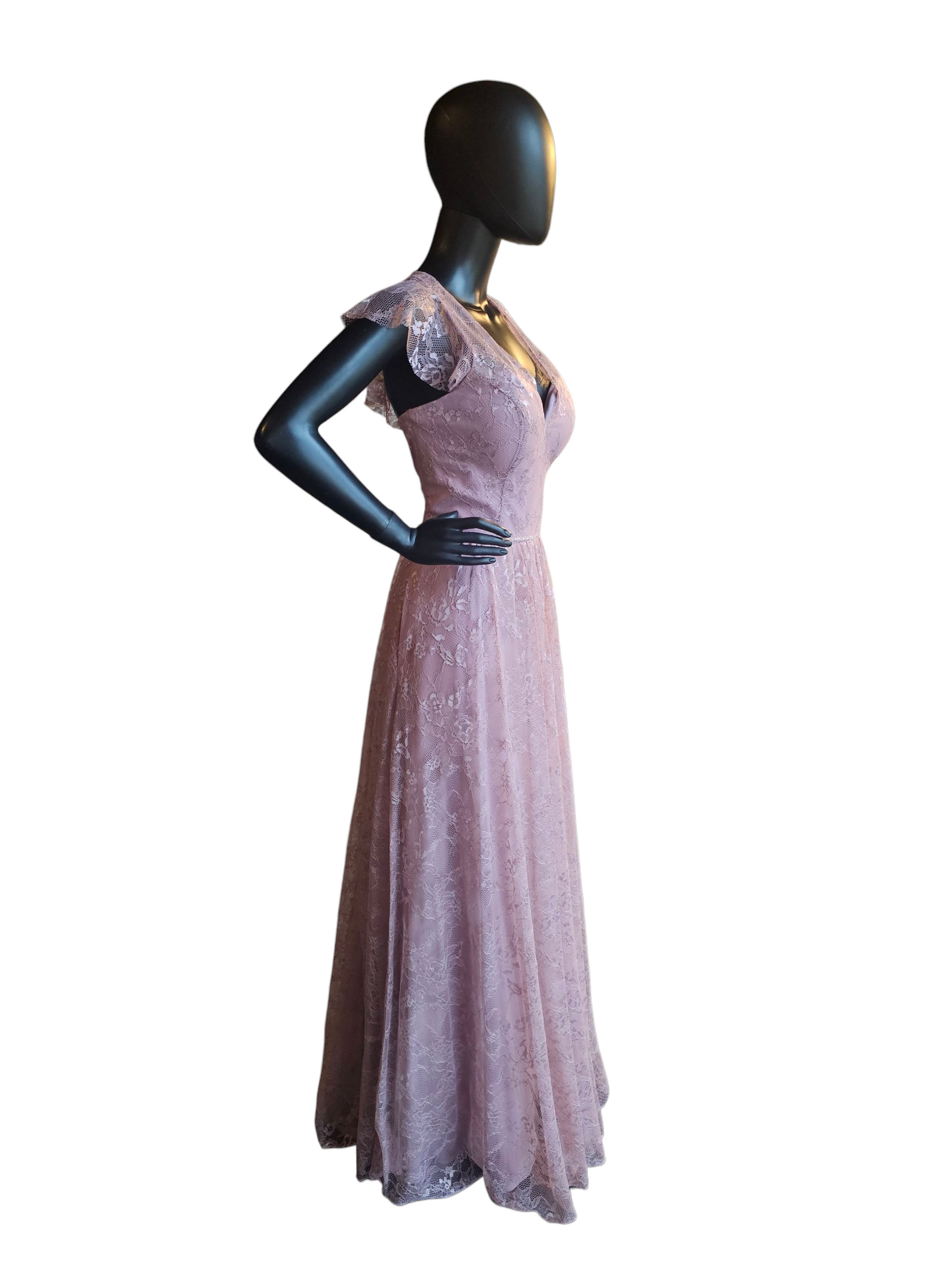 Desert Rose Lace Flutter Sleeve Full Length Formal Gown - Madeline Gardner