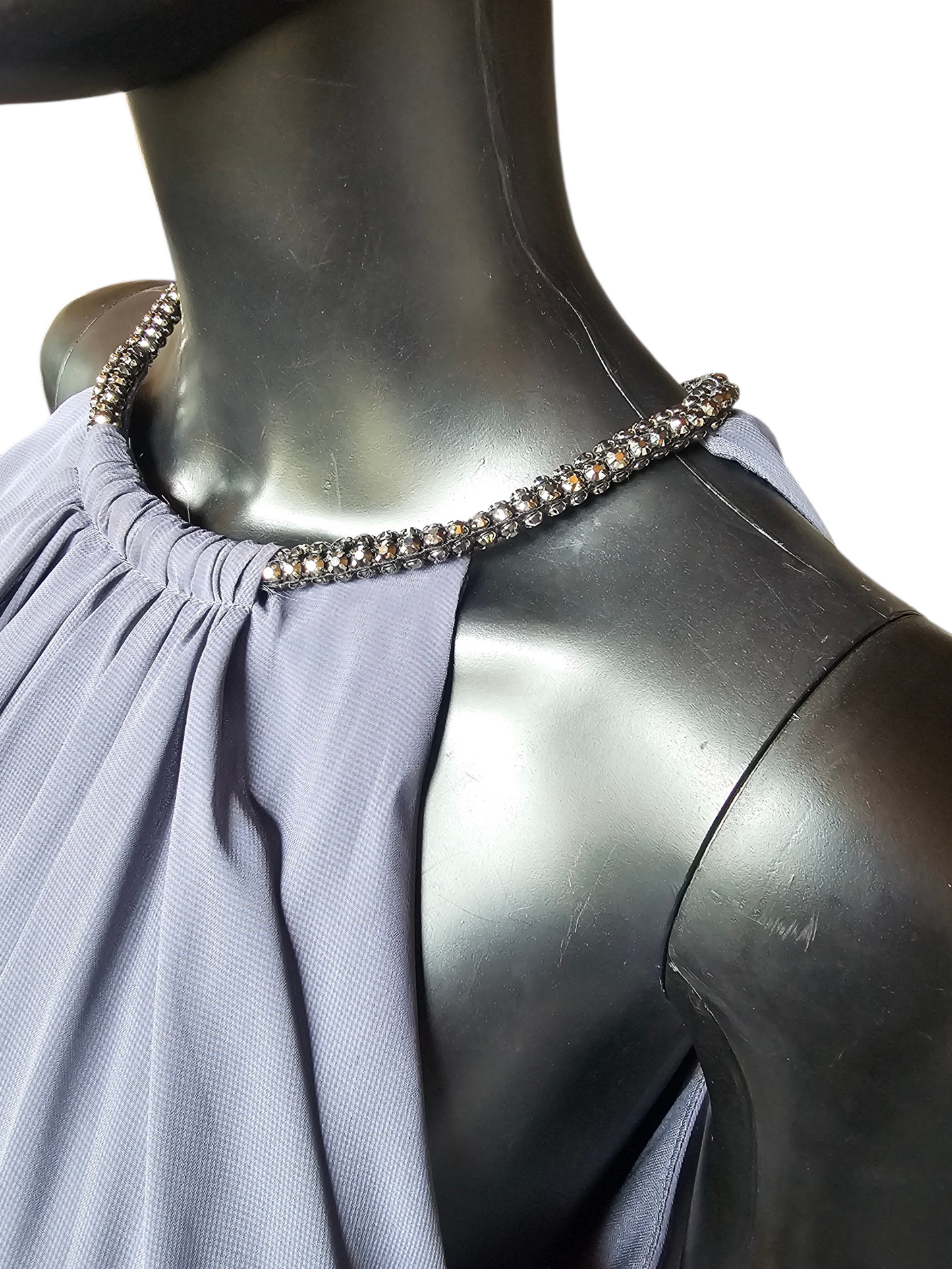 Grey Chiffon Halter Flutter Cocktail Dress - SLNY