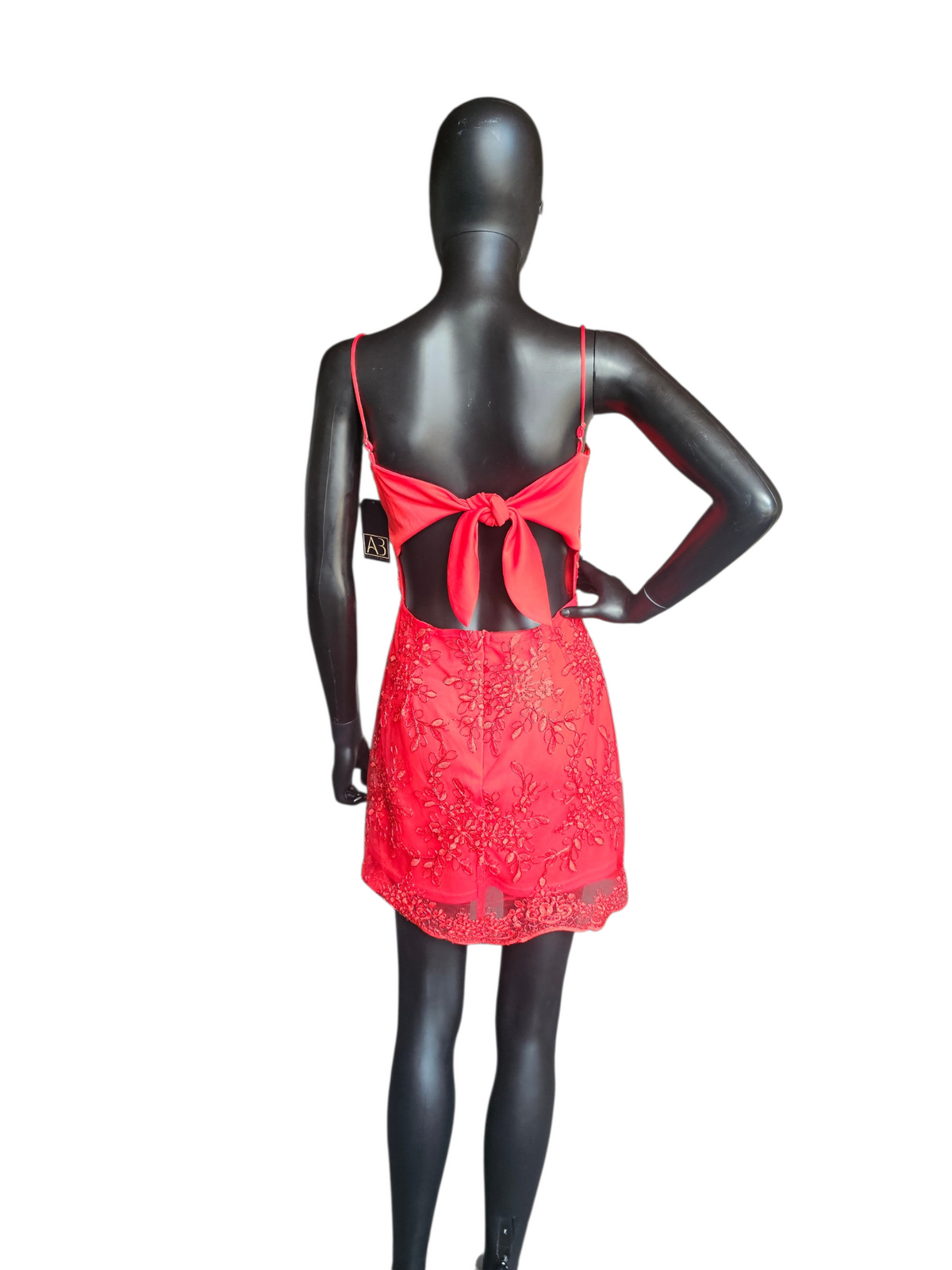 Red Corded Lace Fitted Open Back Homecoming Dress - Lucy in the Sky