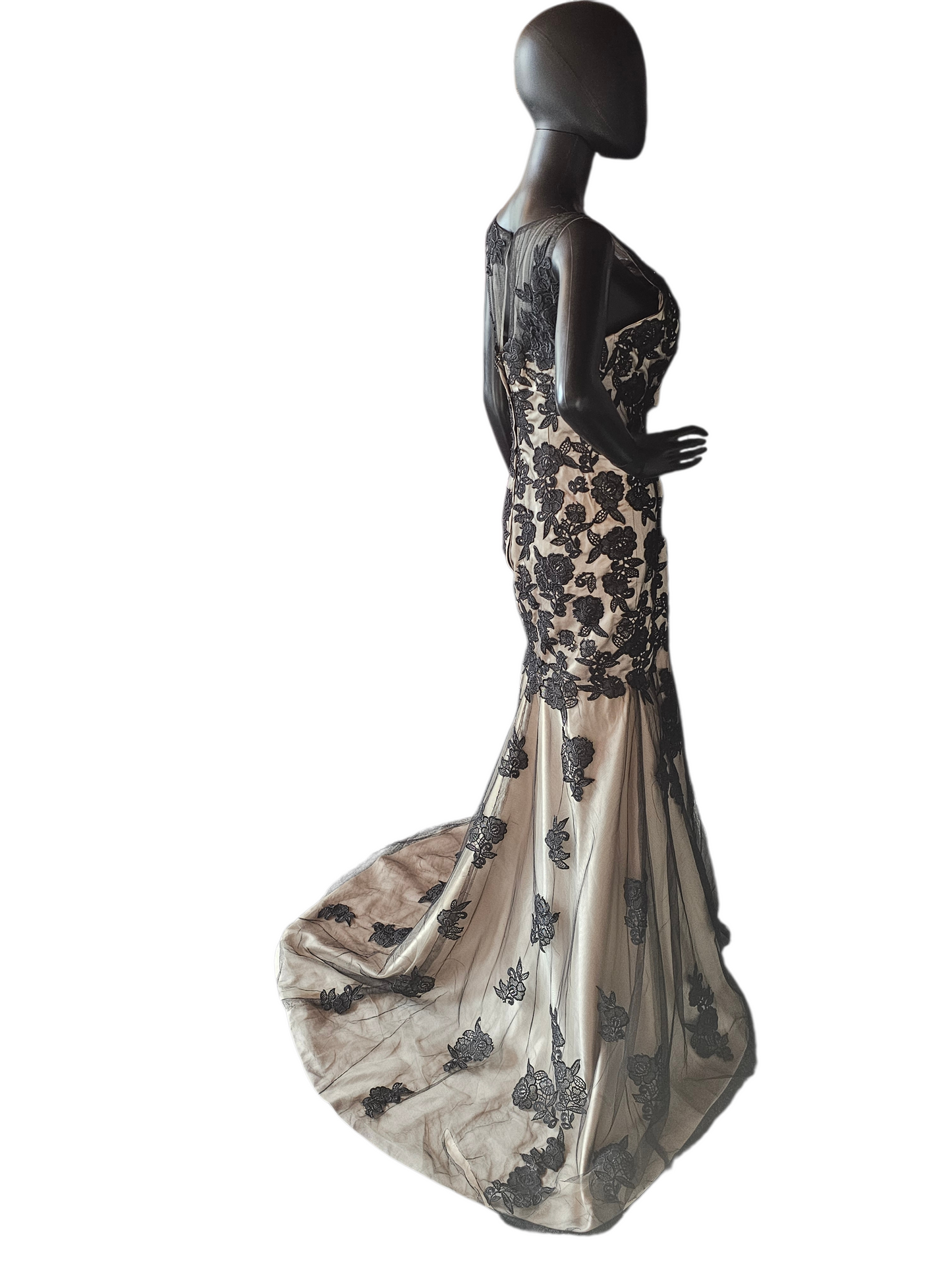 Black/Gold Lace Fitted Formal Dress