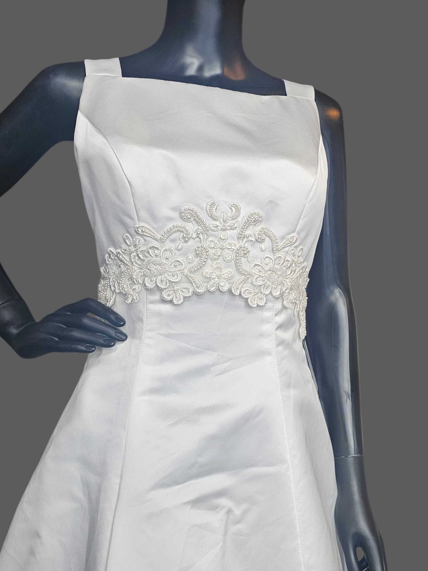 Vintage White Satin Empire Square Neck Wedding Gown - Mori Lee