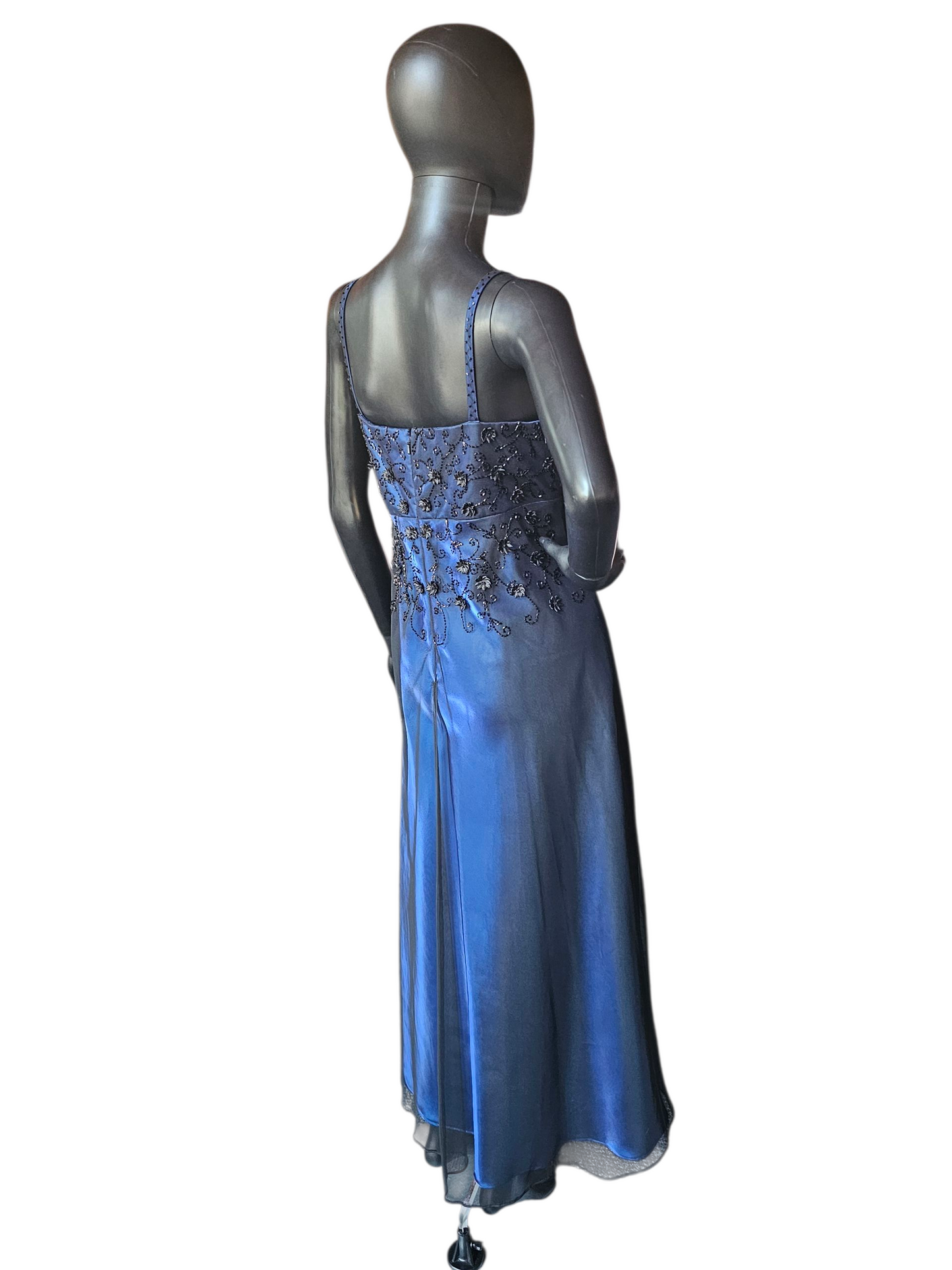 Electric Blue/Black Flower Overlay Formal Dress