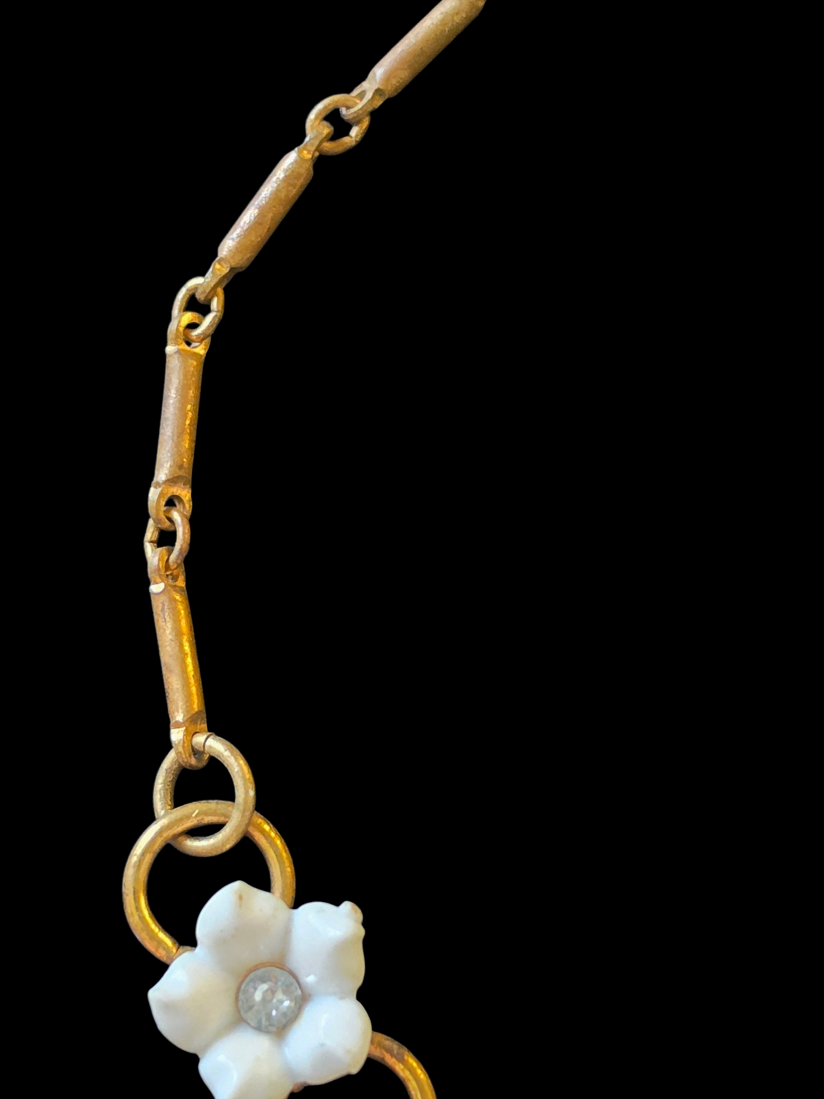 Vintage Brass/White Resin Flower Necklace