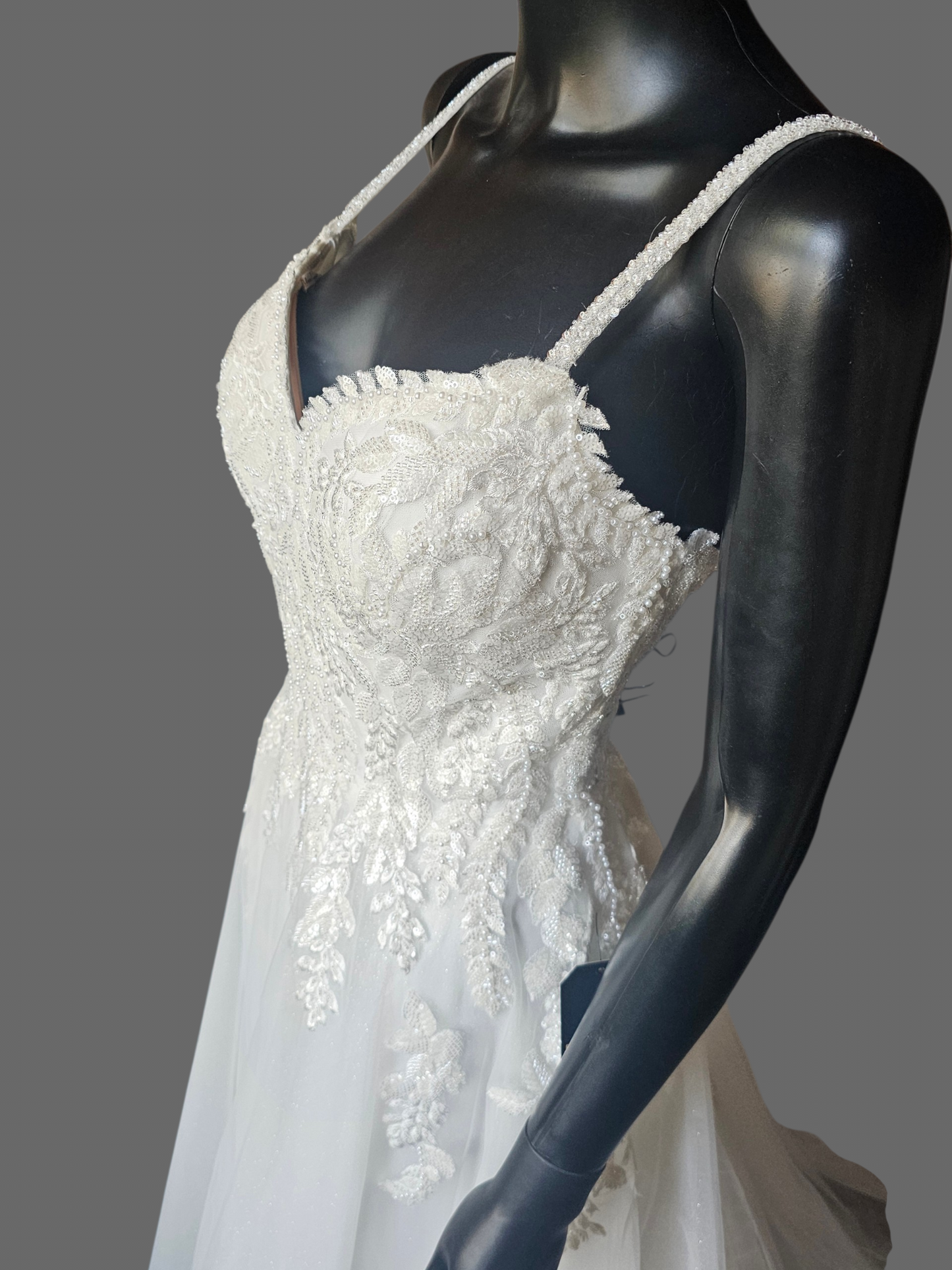 Ivory Sweetheart Floral Sparkle Mesh A-Line Wedding Gown - Rebecca Ingram