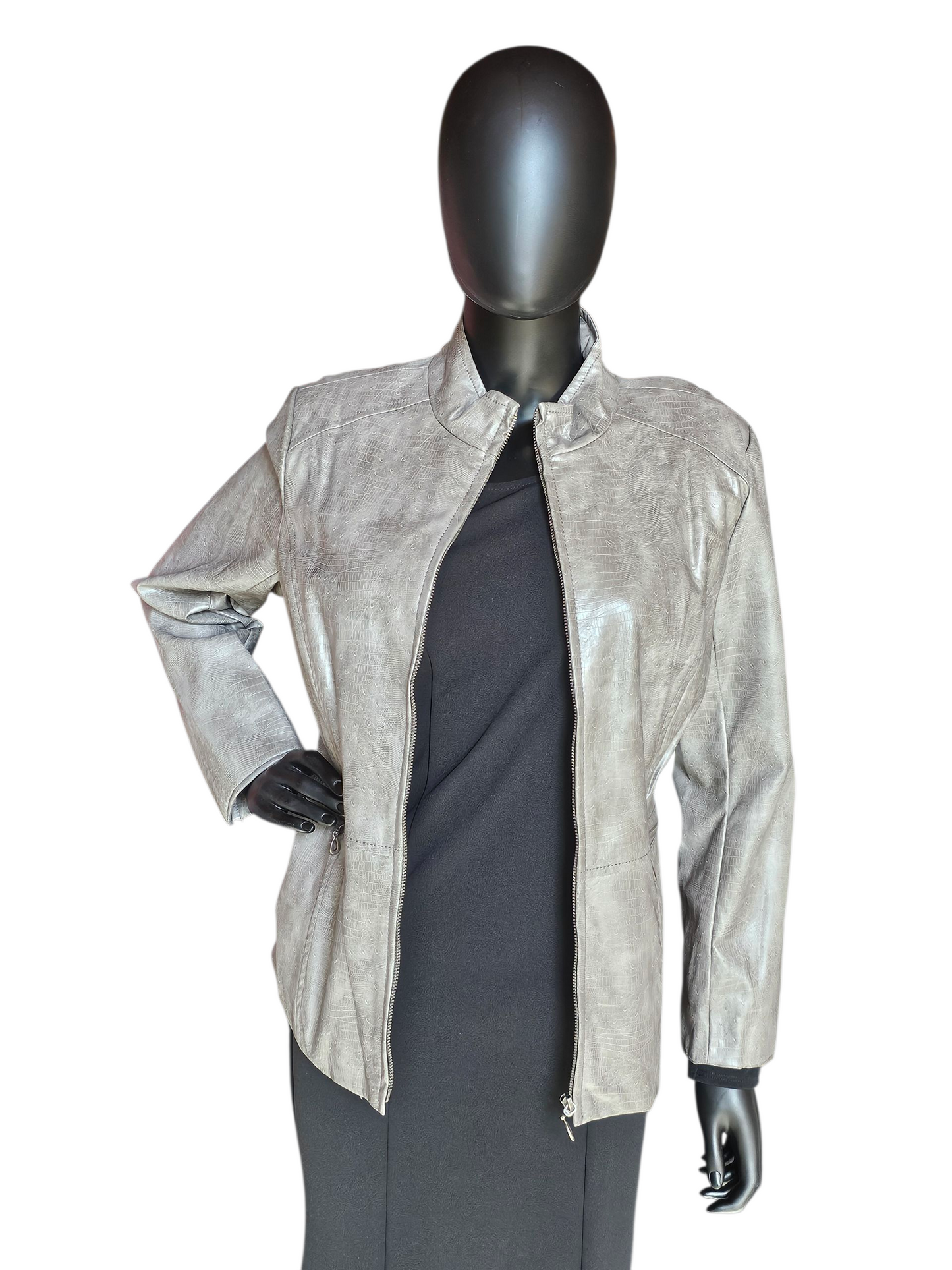 Grey Pleather High Collar Alligator Print Jacket NWT - Erin London