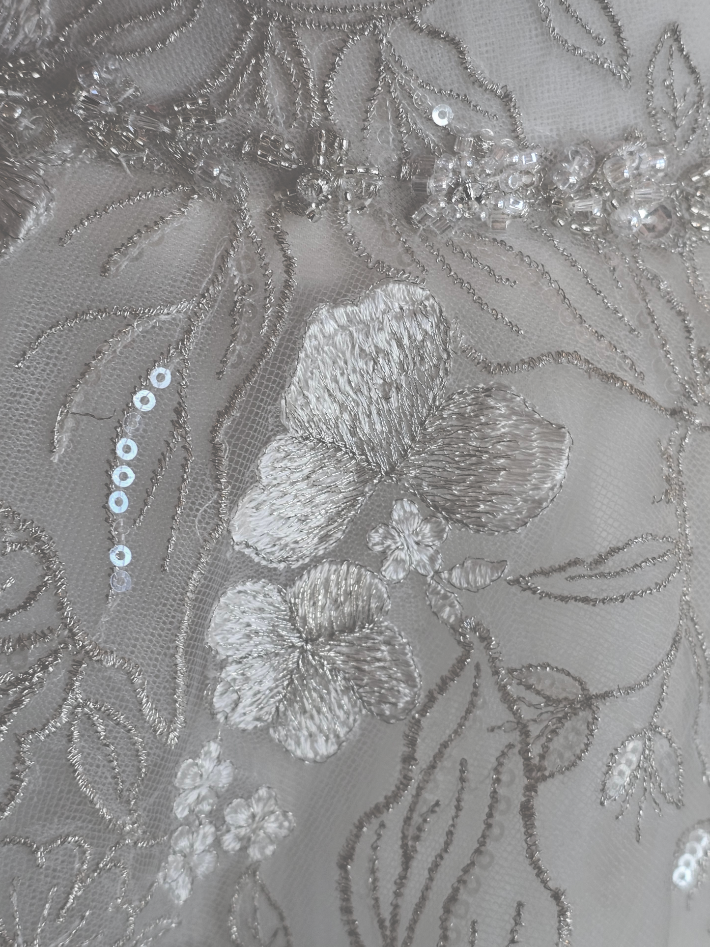 Ivory/Vanilla V-Neck Belted A-line Floral Embroidered Wedding Gown - Martin Thornburg