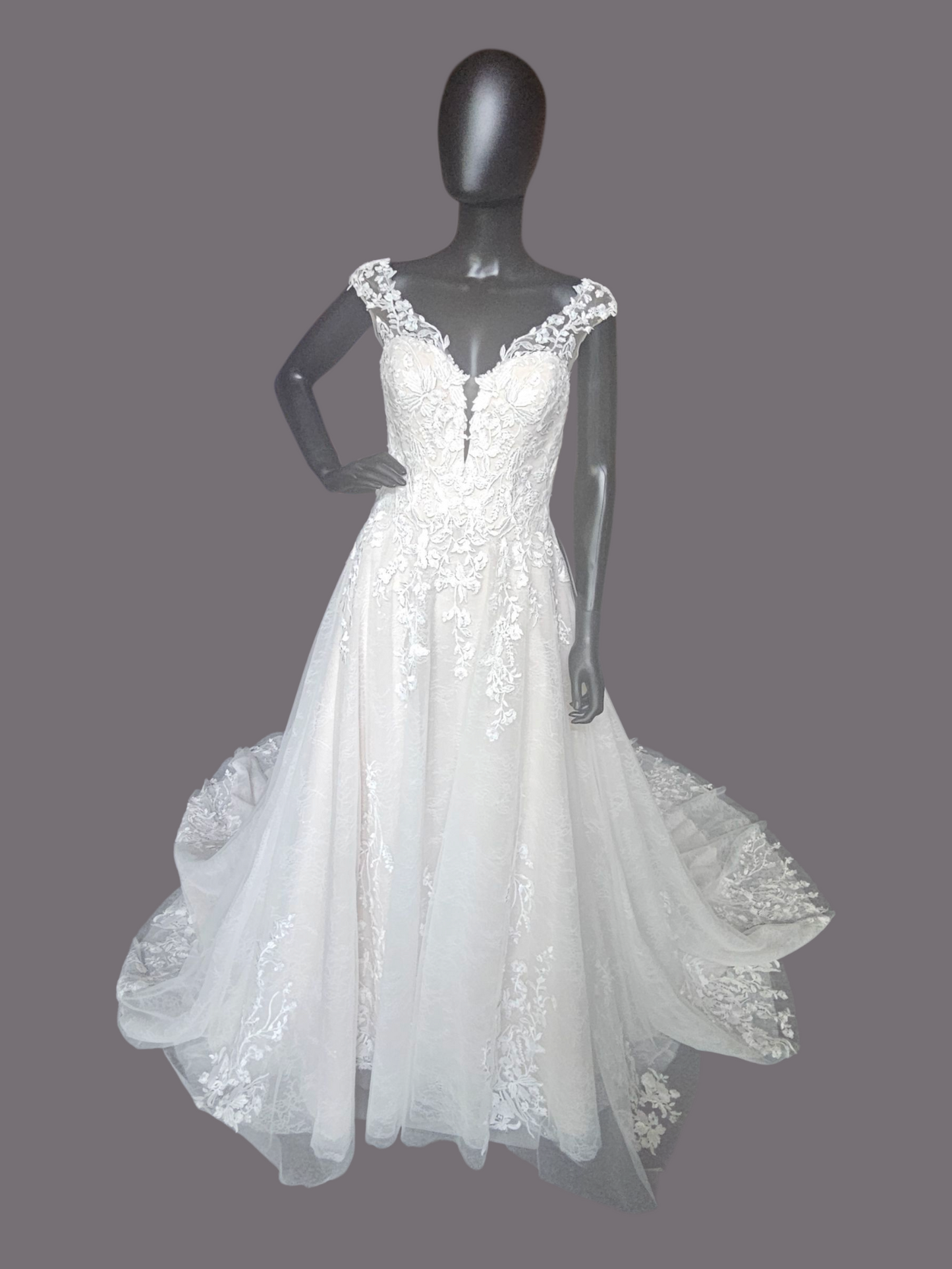 Champagne Lace V-Neck Illusion Back Wedding Gown - Mori Lee