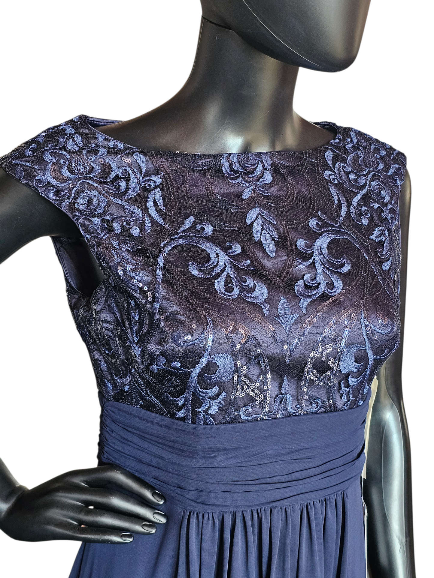 Navy High Neck Embroidered Maxi Formal Dress - Eliza J NWT