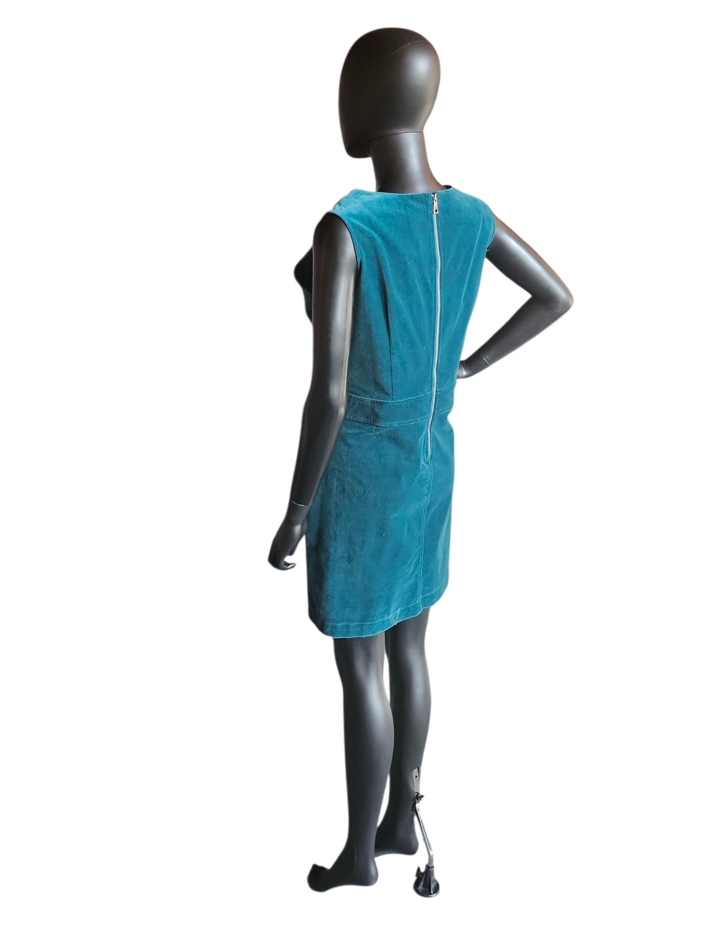 Teal Velvet Casual Mid Length Dress - Thought