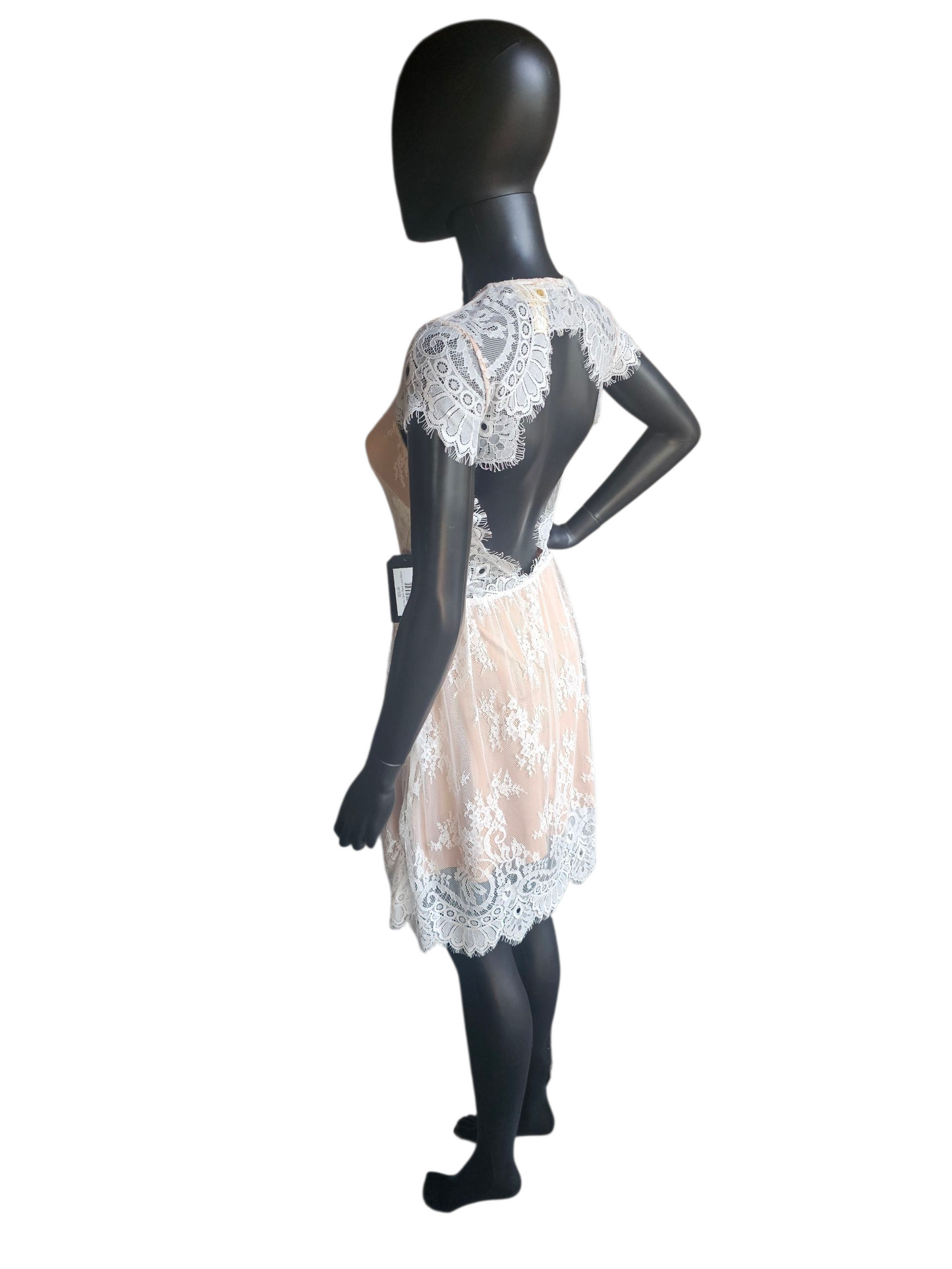 White/Tan Open Back Lace Short Party Dress