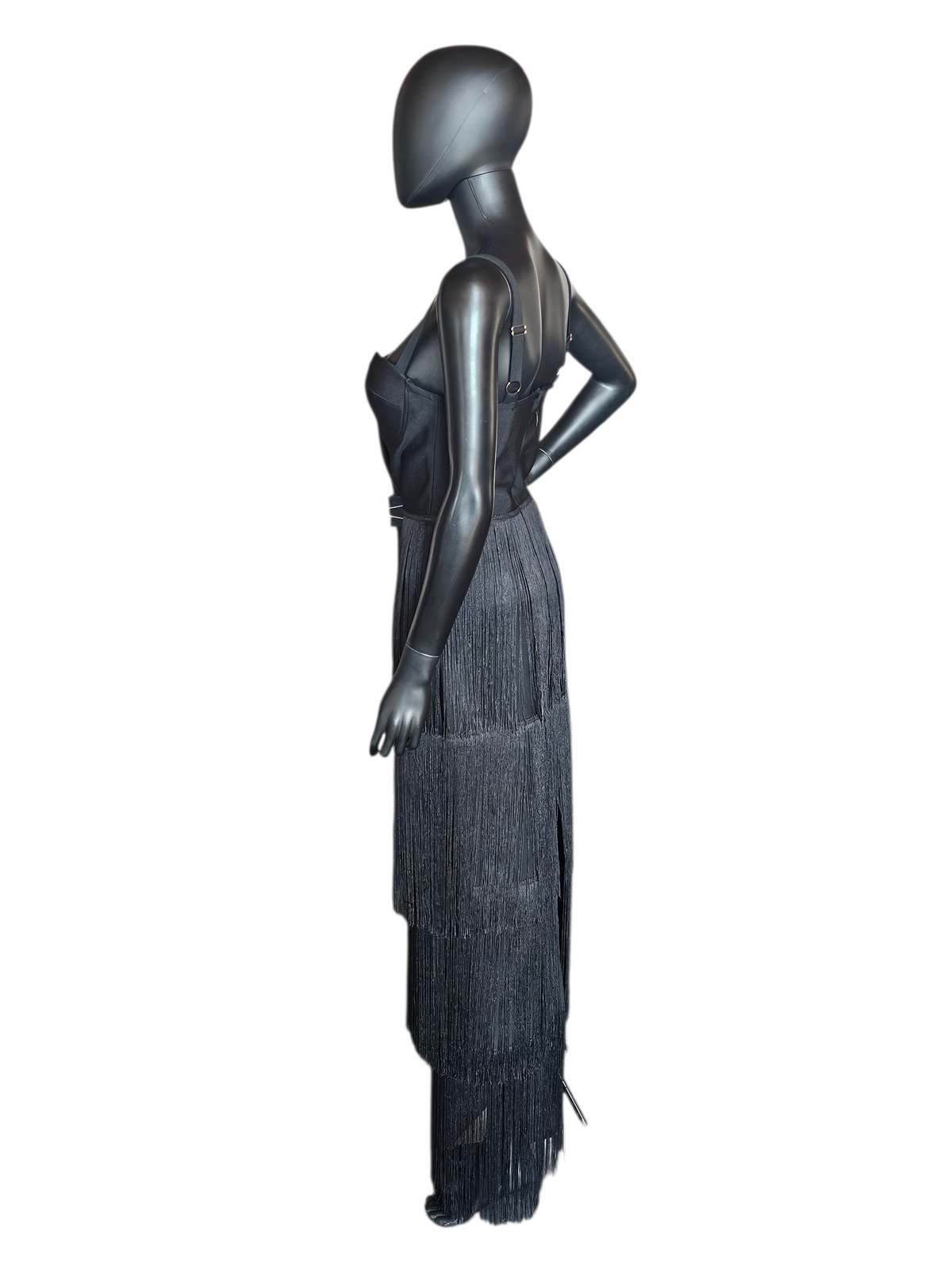 Fitted Black Fringe Maxi Party Dress NWT - Nova Luxe