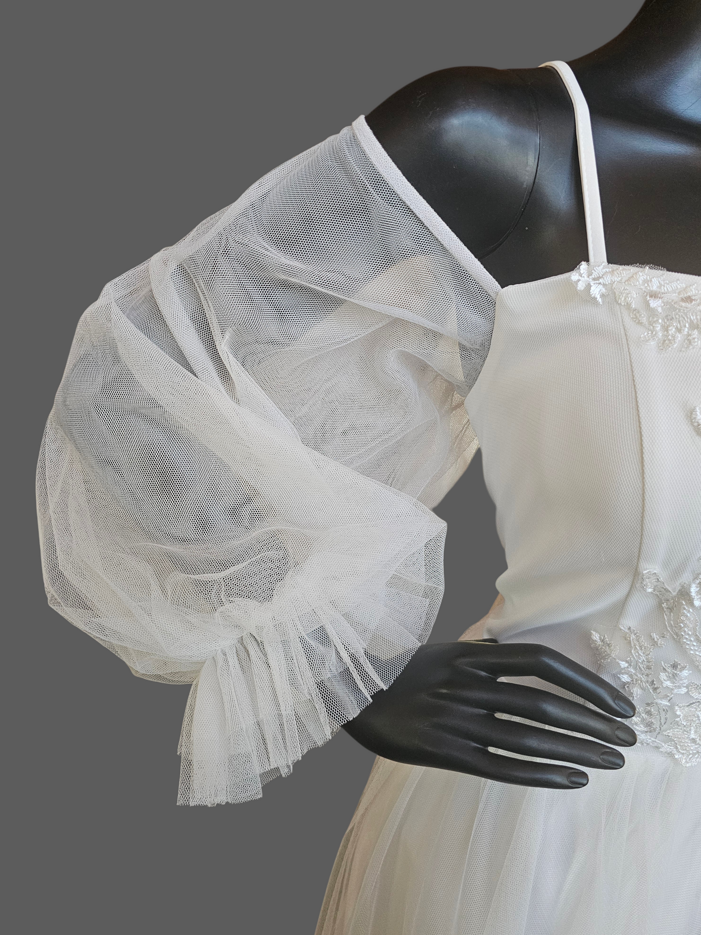 White Off Shoulder Sleeve Plunge Boho Wedding Gown  - Ever Pretty