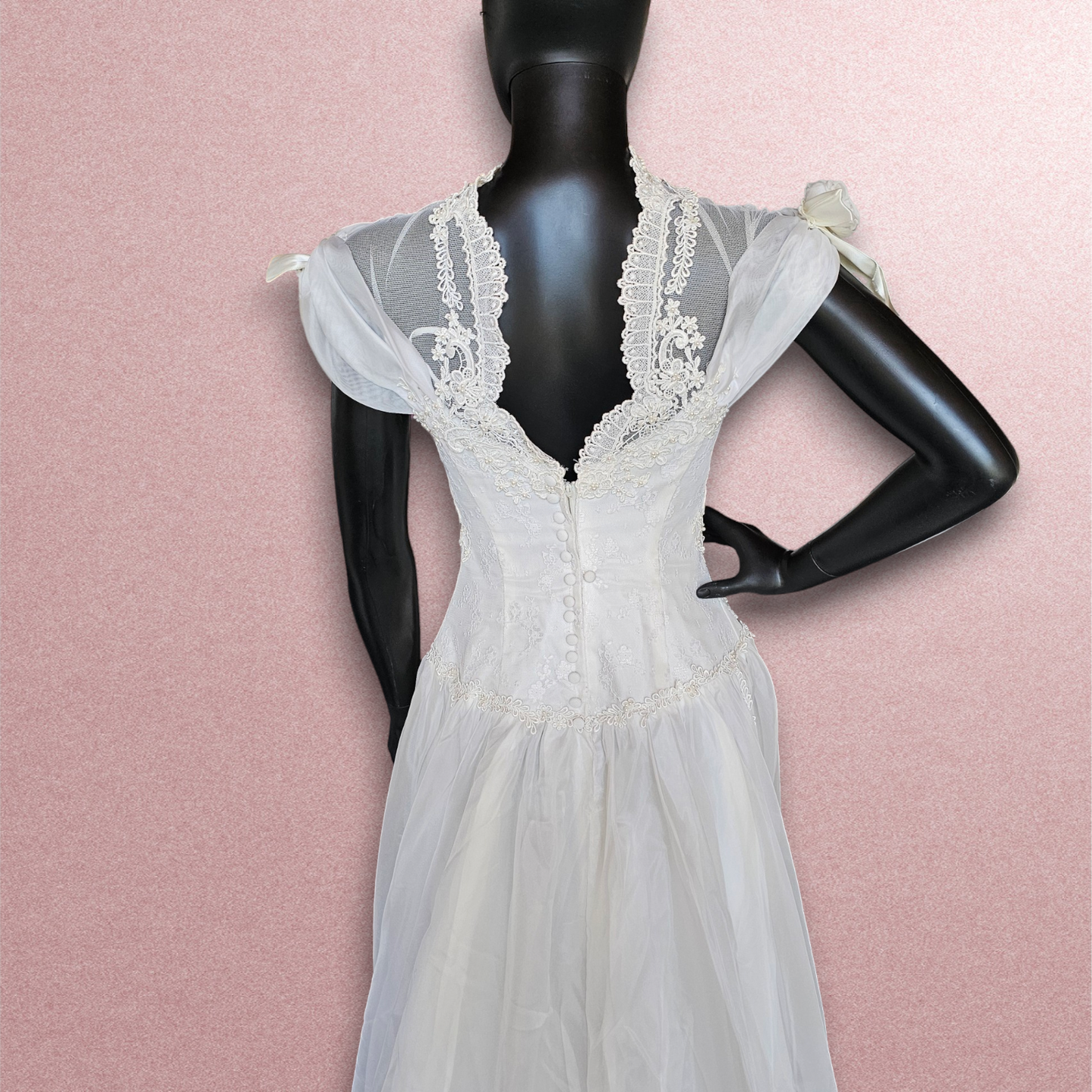 Vintage Cap Sleeve Drop Waist Wedding Gown