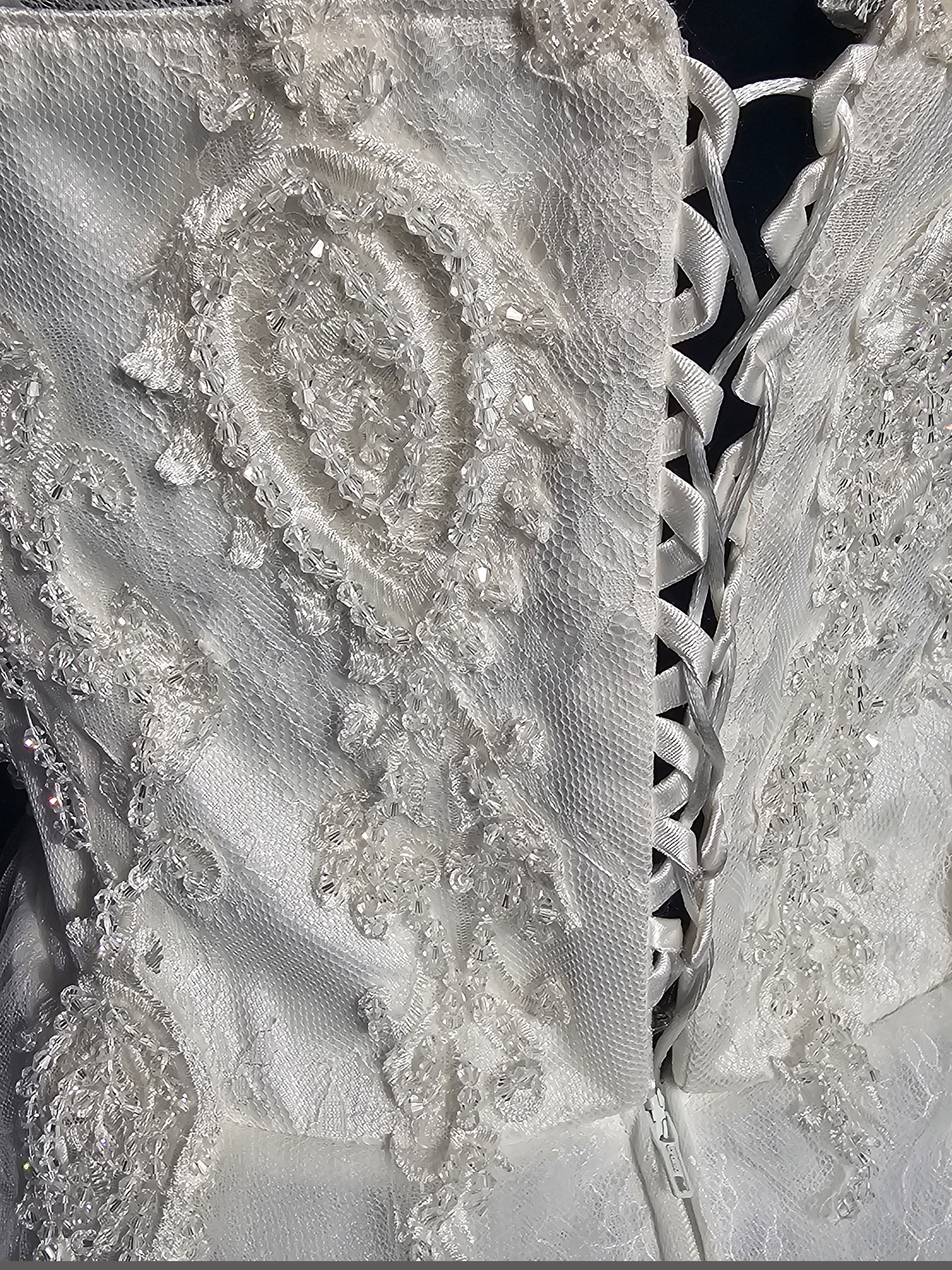 Ivory Lace Long Sleeve V-Neck Wedding Gown - Di La Sena