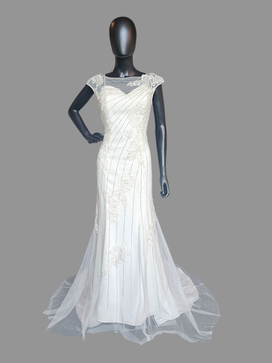 Ivory Sweetheart Sheath with Beaded Overlay Illusion Wedding Gown - Da Vinci