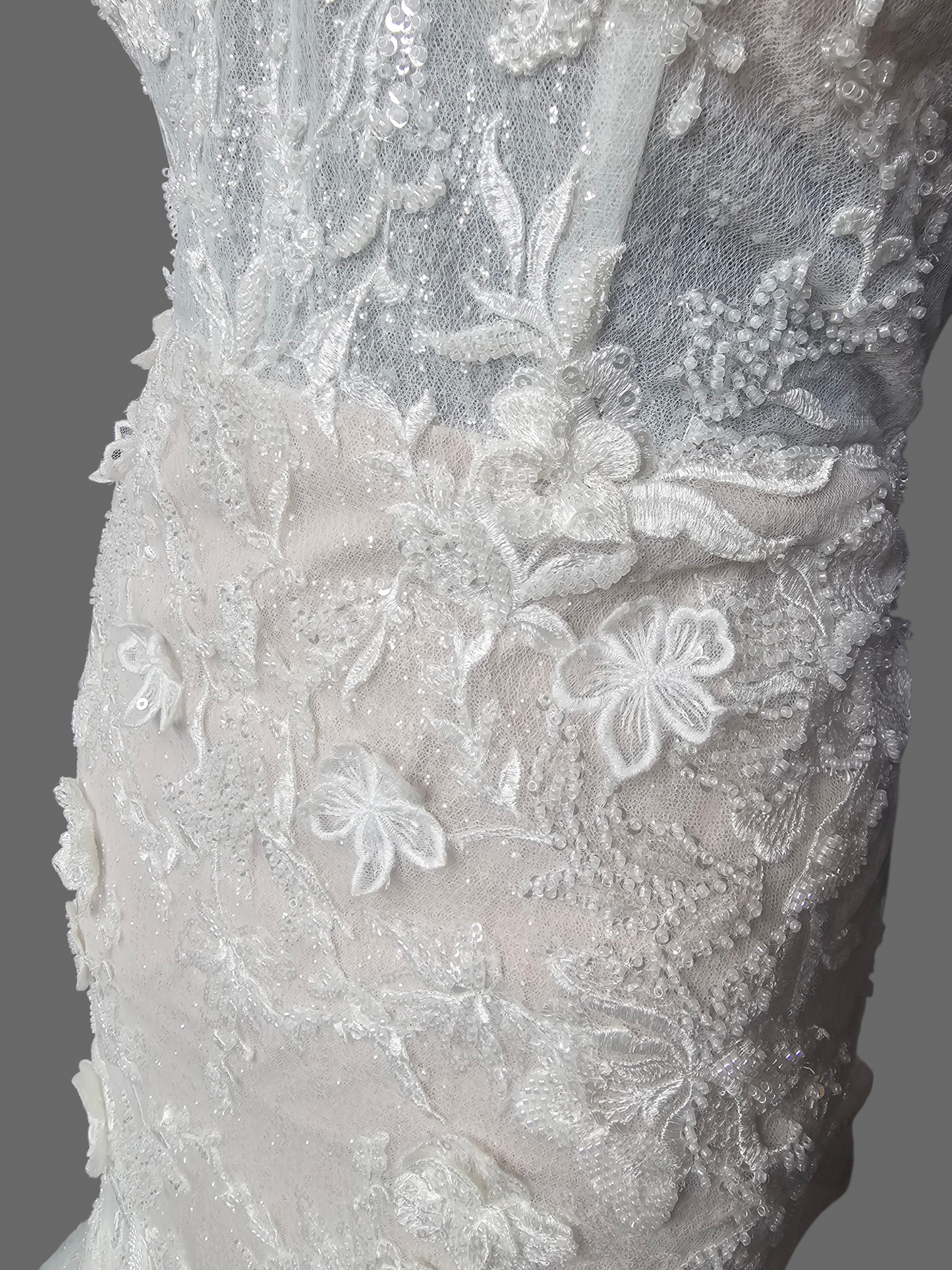 V-Neck Fit/Flare Floral Sparkle Wedding Gown - Martina Liana