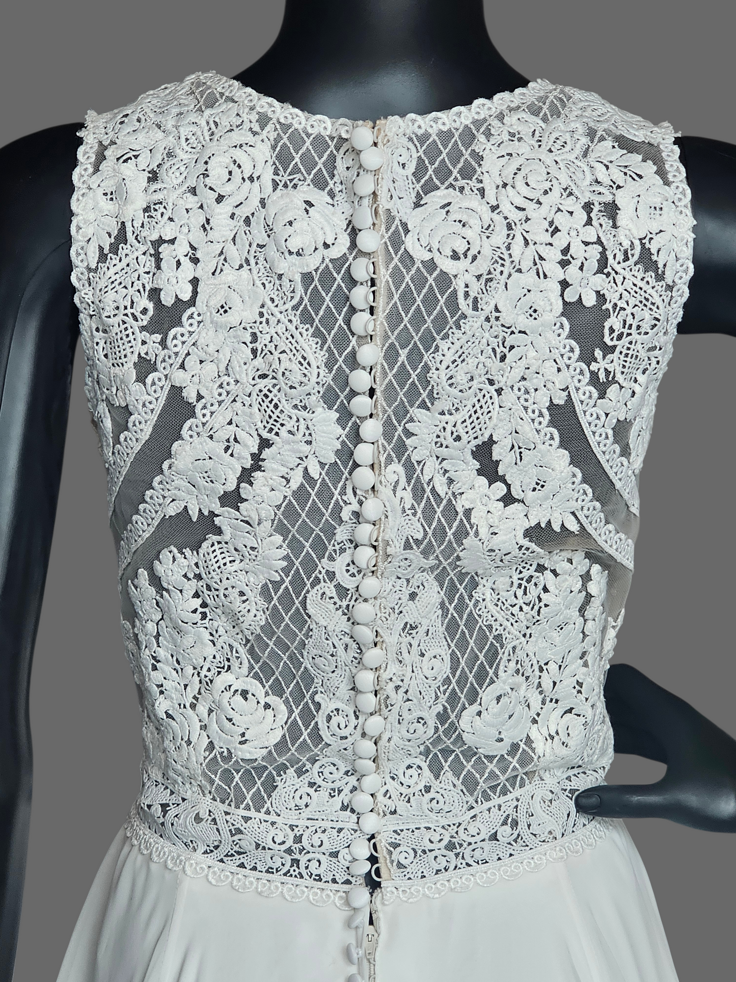 Ivory/Nude High Neck Lace Chiffon Skirt Wedding Gown - Justin Alexander