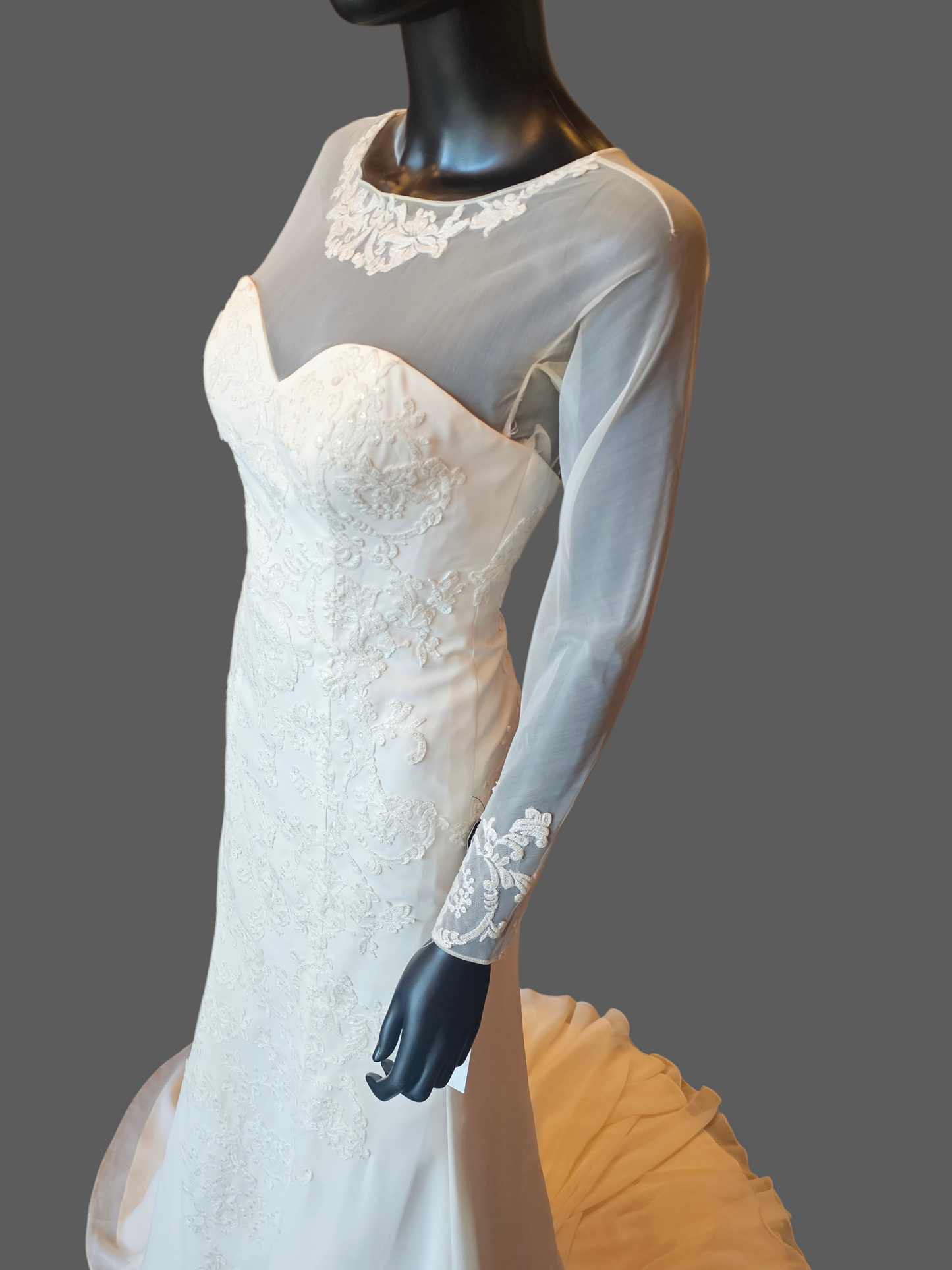 Ivory Fit/Flare Long Sleeve Wedding Gown - Davids Bridal NWT