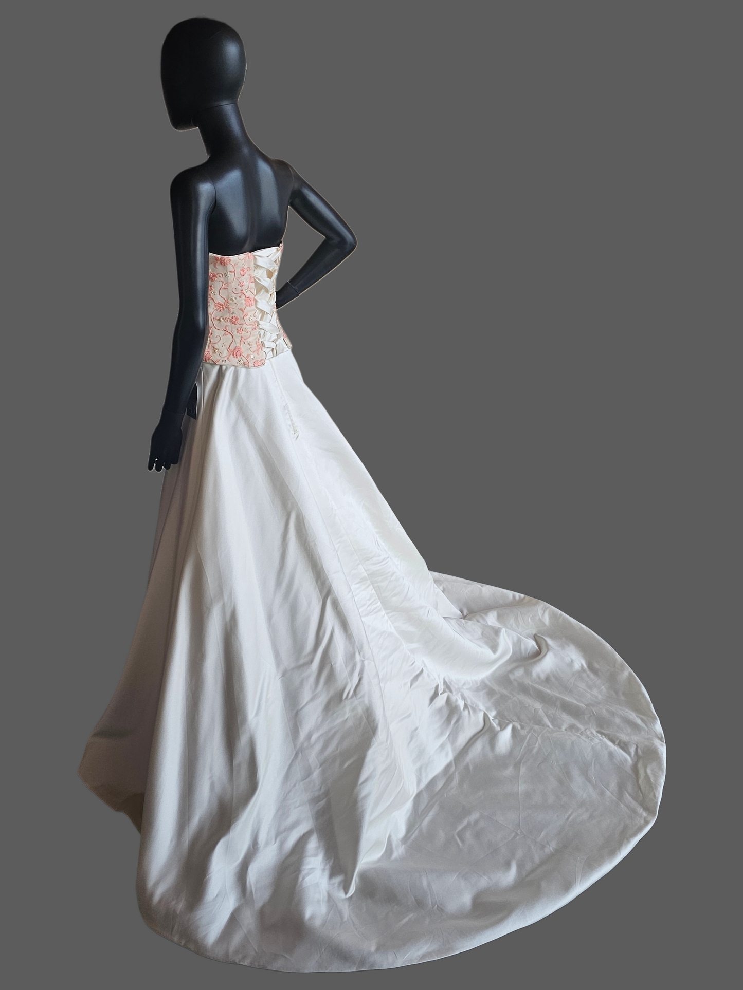 Ivory/Coral Pink Embroidered Strapless 2-Piece Wedding Gown