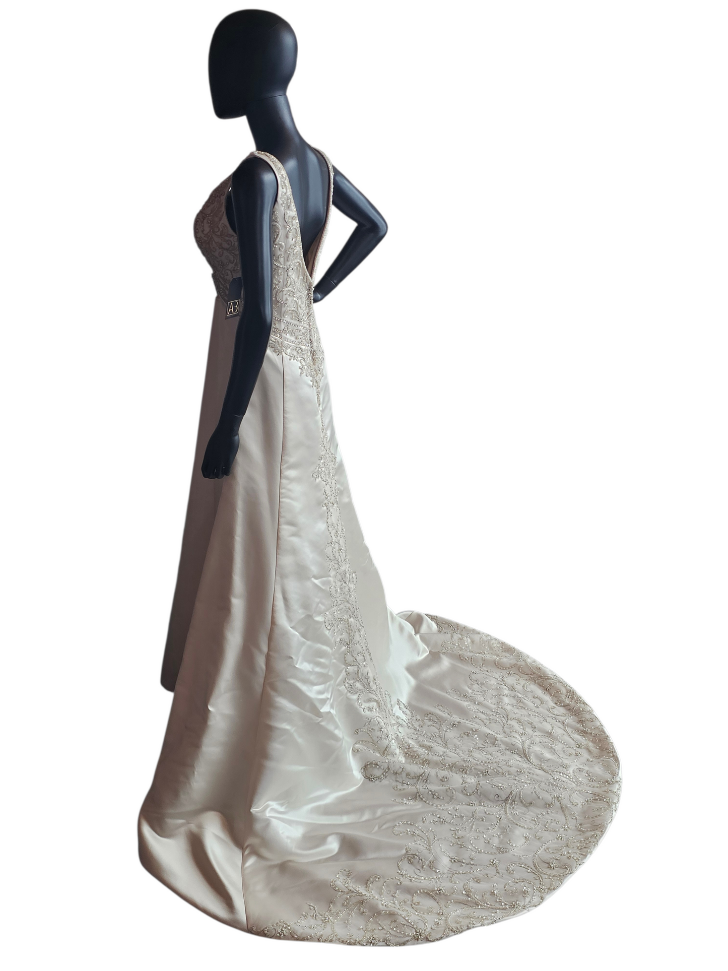 Champagne Empire Satin V-Neck Wedding Gown - Casablanca