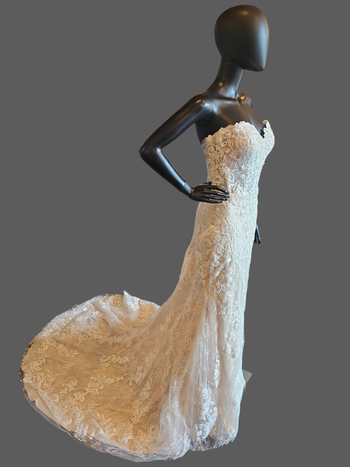 Ivory/Honey Beaded Fitted Lace Sweetheart Strapless Wedding Dress - Mori Lee