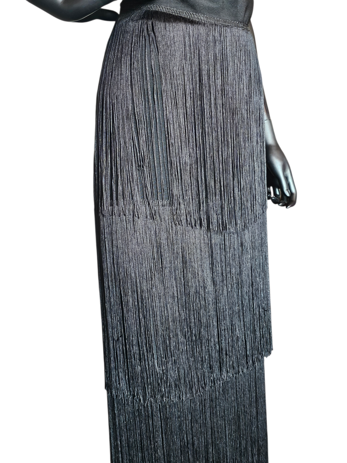 Fitted Black Fringe Maxi Party Dress NWT - Nova Luxe
