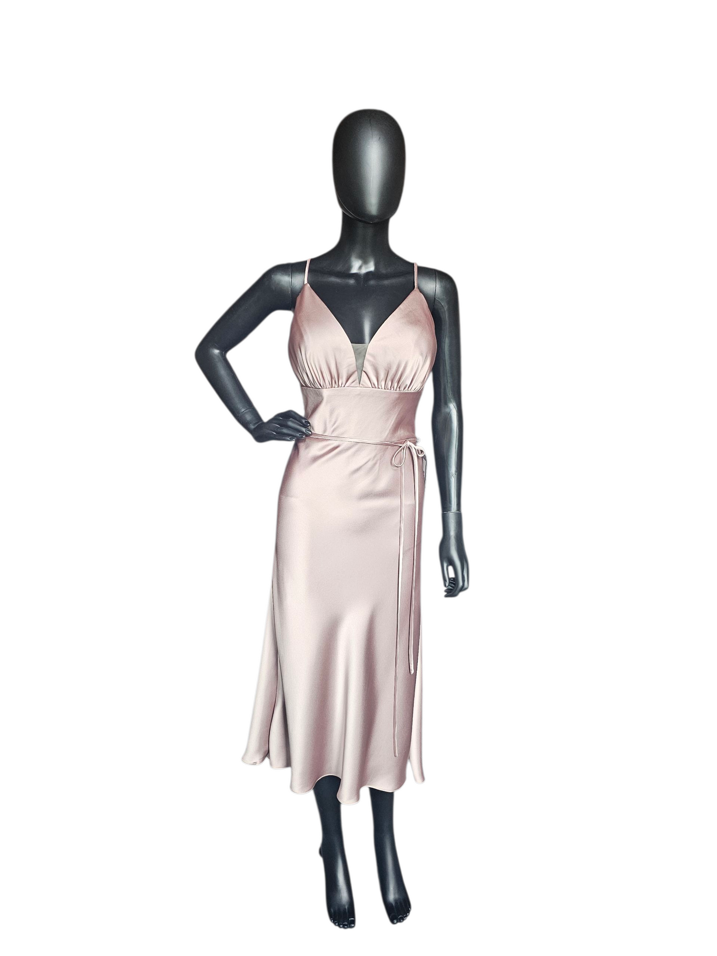 Latte Silky Satin V-Neck Plunge Fitted Party/Cocktail Dress NWOT - Mori Lee