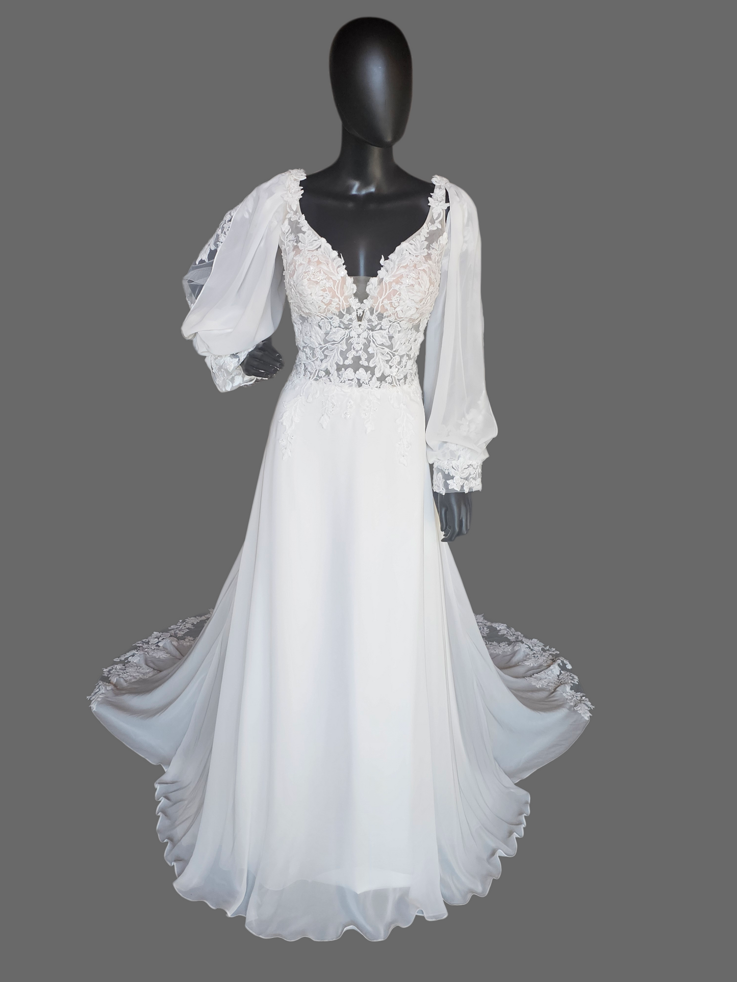Chiffon Boho Plunge W/Detatchable Puff Sleeve - Private Label