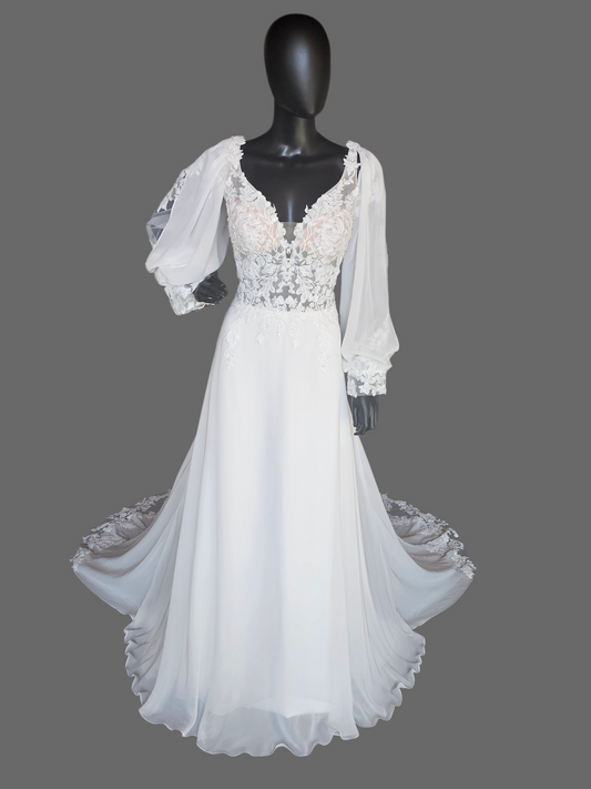 Chiffon Boho Plunge W/Detatchable Puff Sleeve - Private Label