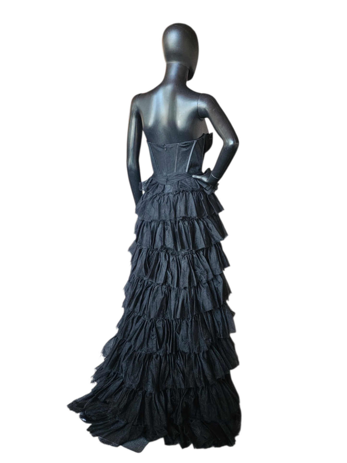 Black A-Line Illusion Corset Tiered Skirt Formal/Prom Dress - Cecilia