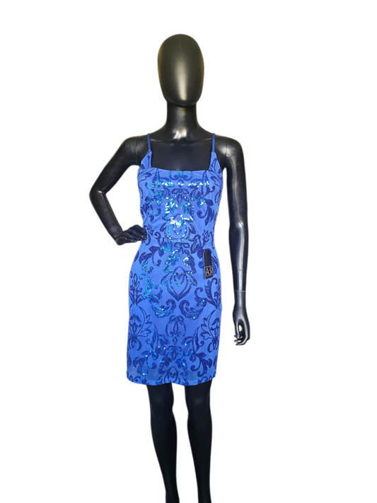 Blue Sparkle Open Back Homecoming Dress