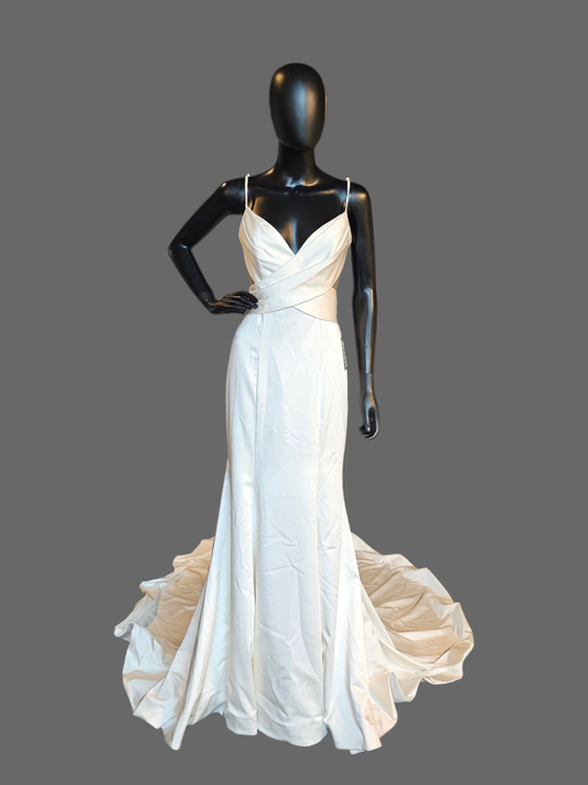 Ivory Silky Satin Cutout Sheath Wedding Gown - Wilderly