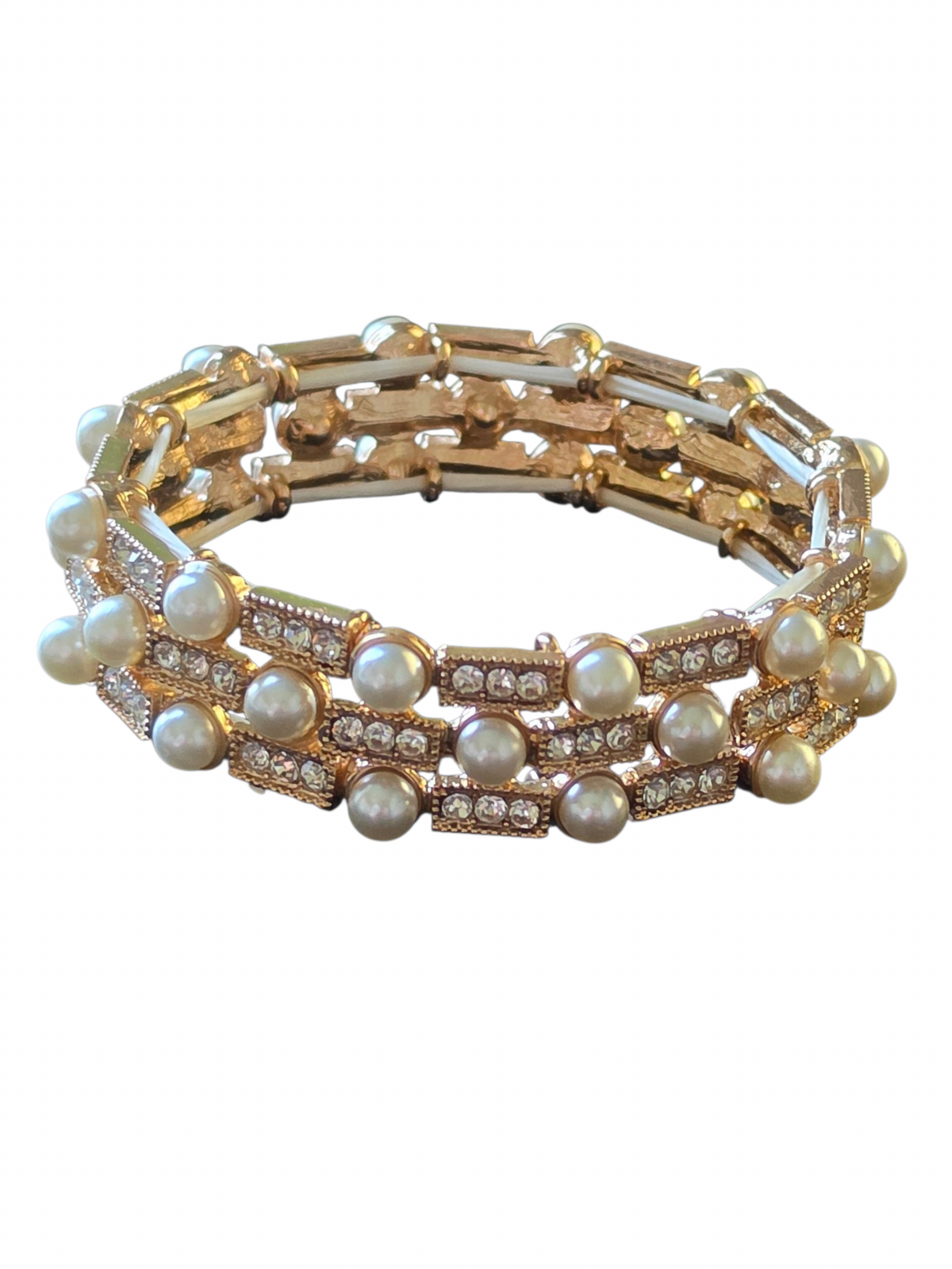 Gold/Pearl/Rhinestone Stretch Bracelet