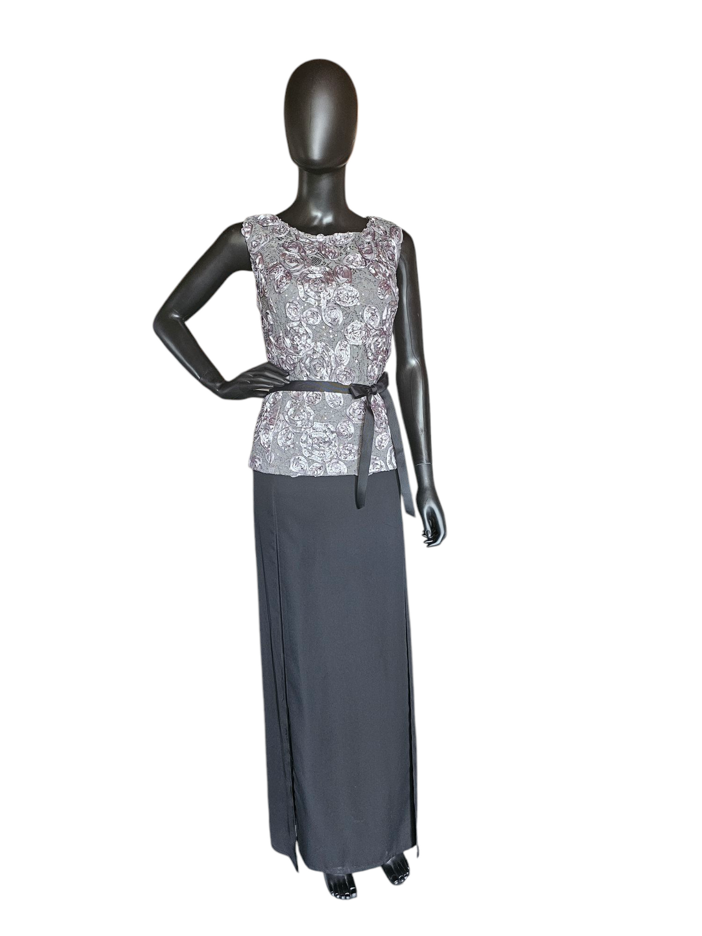 Alex Evenings 2-Piece Grey 3D Lace & Black Pant Formal Outfit