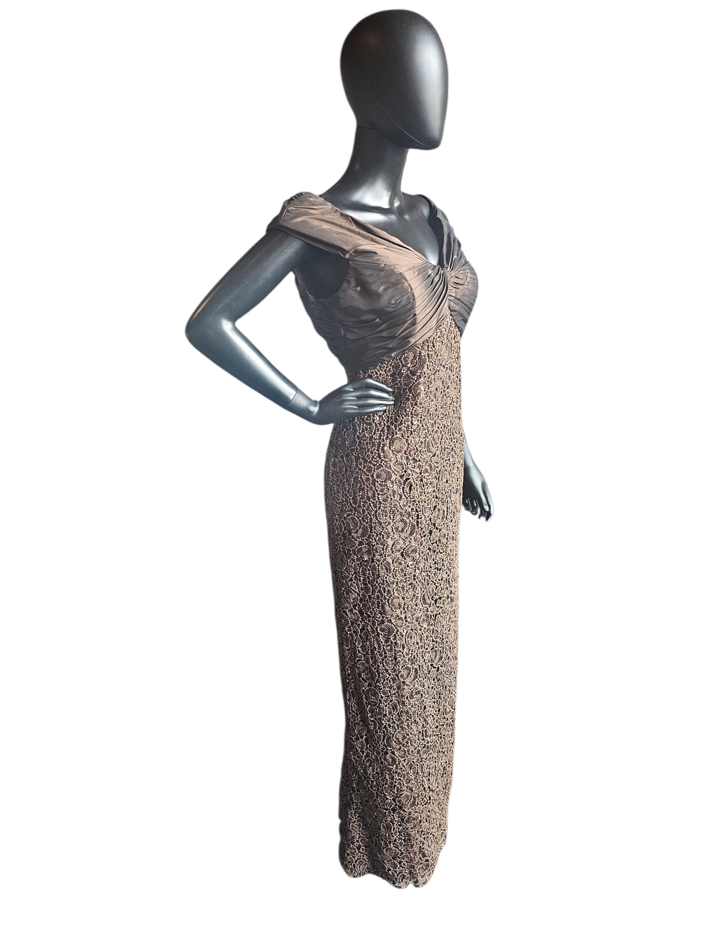 Chocolate/Bronze Lace Sequin Sheath Formal Dress - Montage