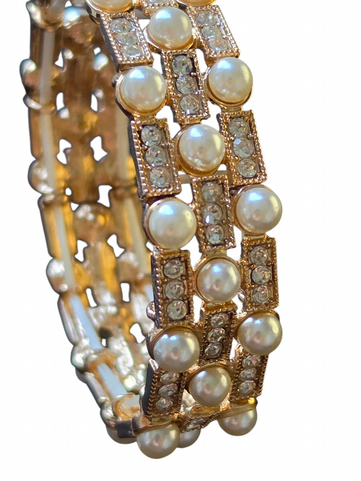 Gold/Pearl/Rhinestone Stretch Bracelet