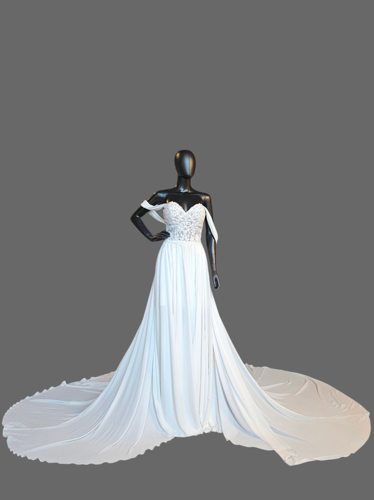 Lace Drape Shoulder Butter Chiffon Wedding Gown - Dreams