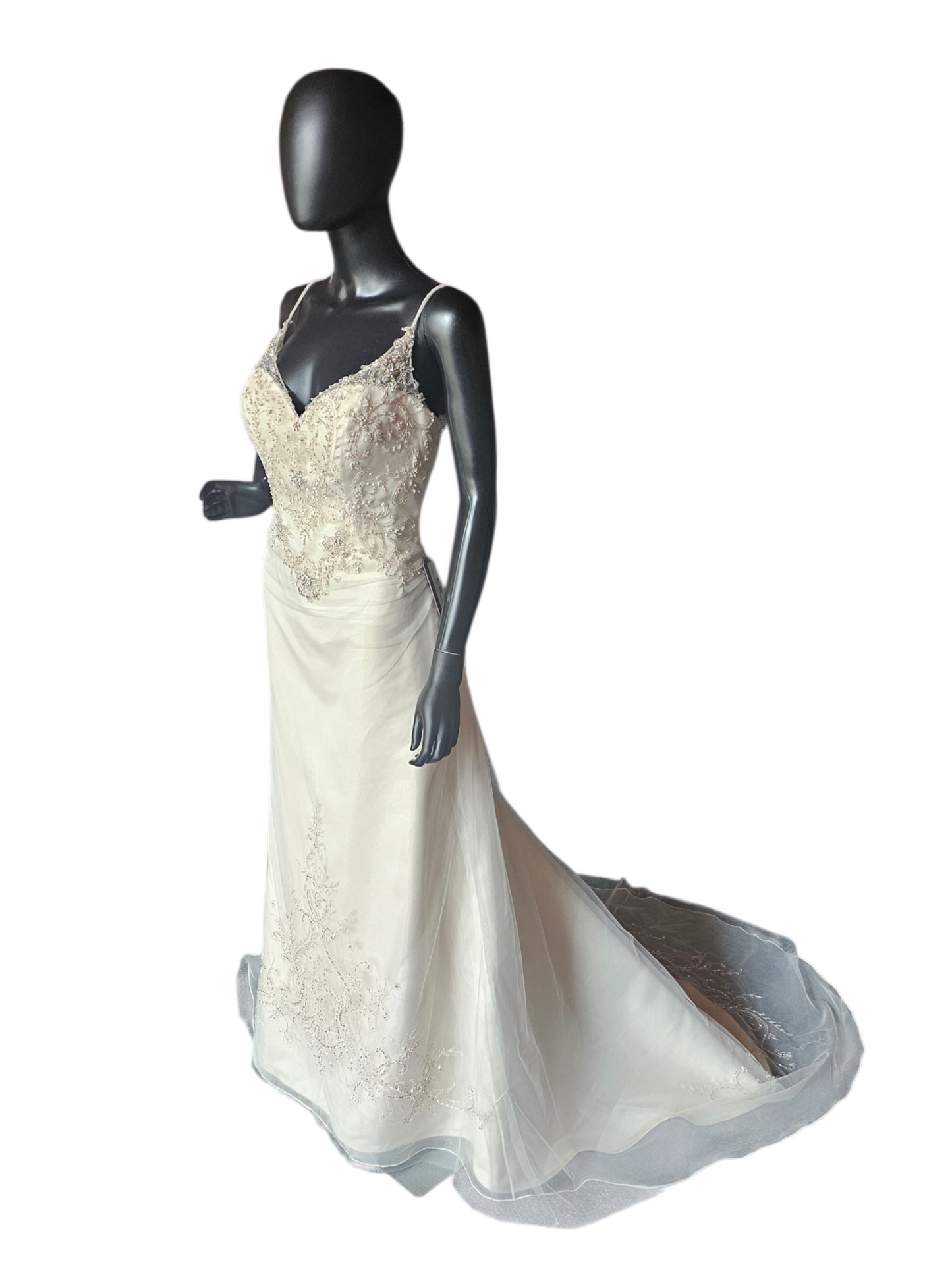 Champagne/Rose Gold Spaghetti Strap A-Line Wedding Gown - Beloved