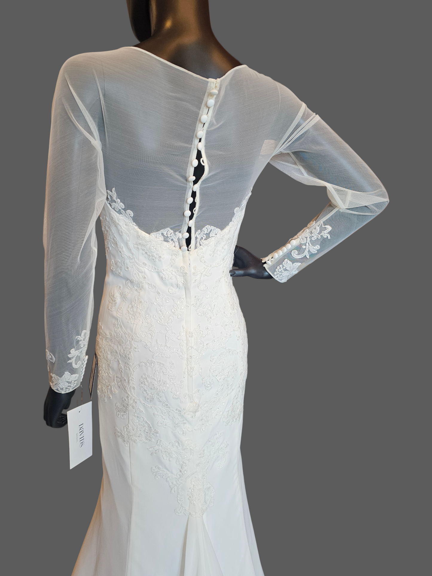 Ivory Fit/Flare Long Sleeve Wedding Gown - Davids Bridal NWT