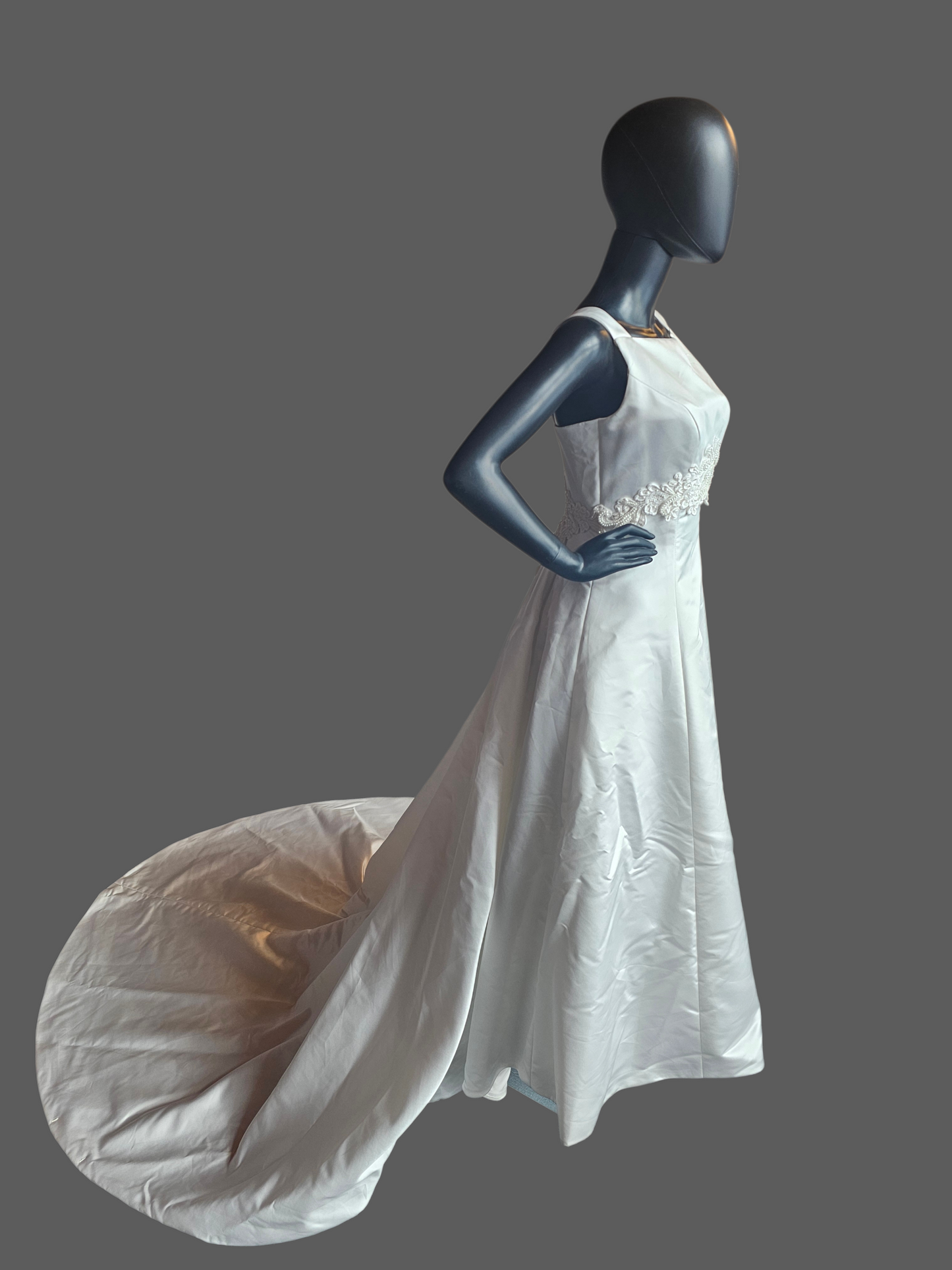 Vintage White Satin Empire Square Neck Wedding Gown - Mori Lee