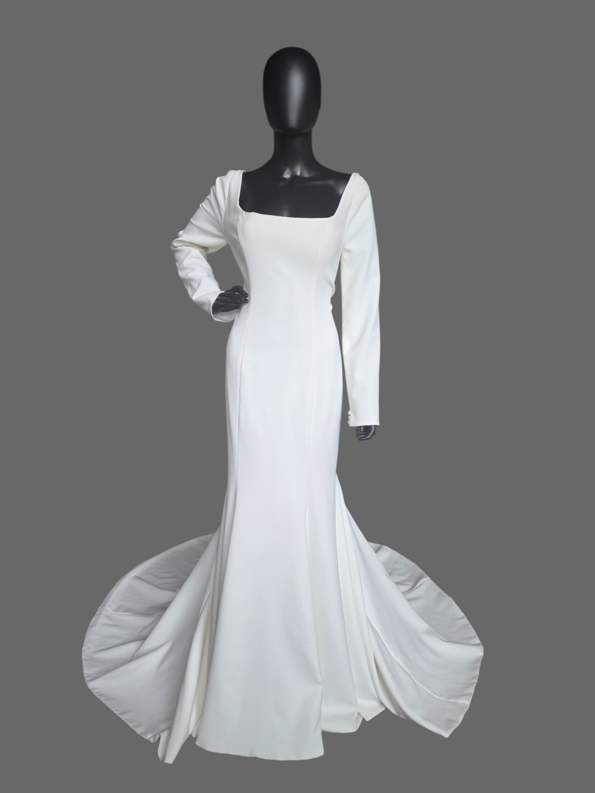 Long Sleeve Scoop Neckline Fitted Crepe Illusion Back Wedding Gown - Justin Alexander