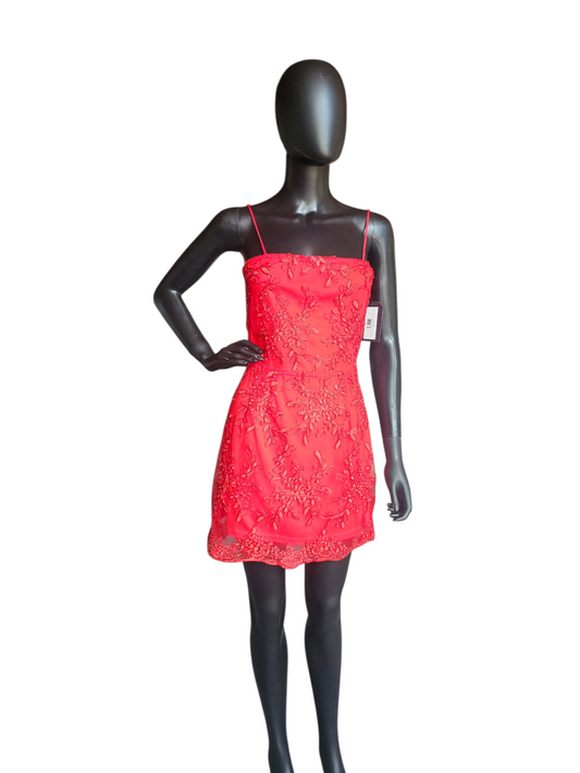 Red Corded Lace Fitted Open Back - Lucy in the Sky