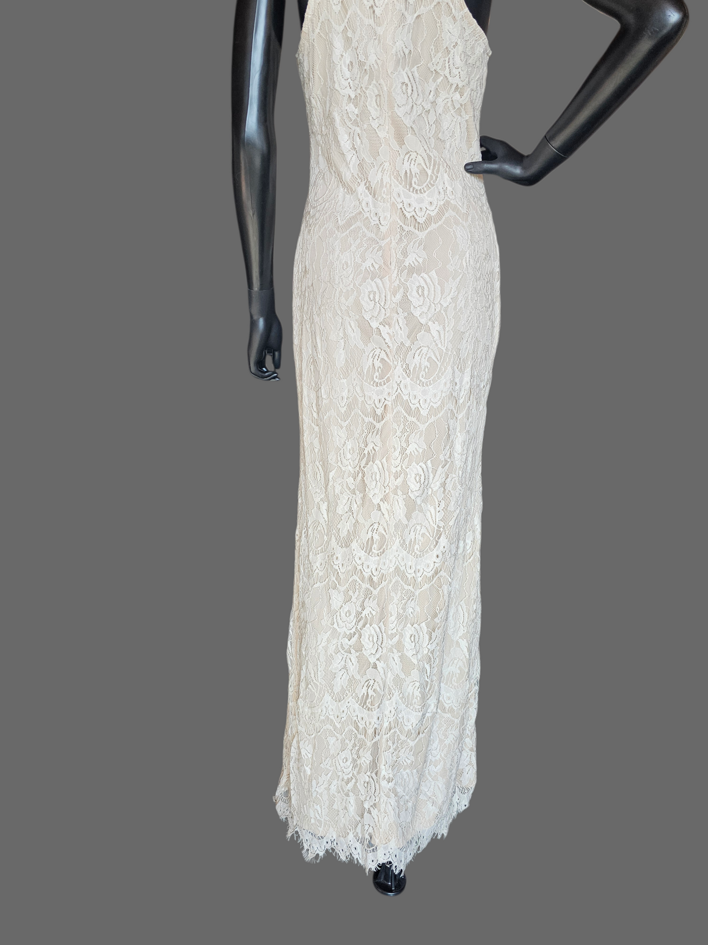 Ivory/Nude Fitted Lace Halter Maxi Dress - Southern Fried Chic NWT