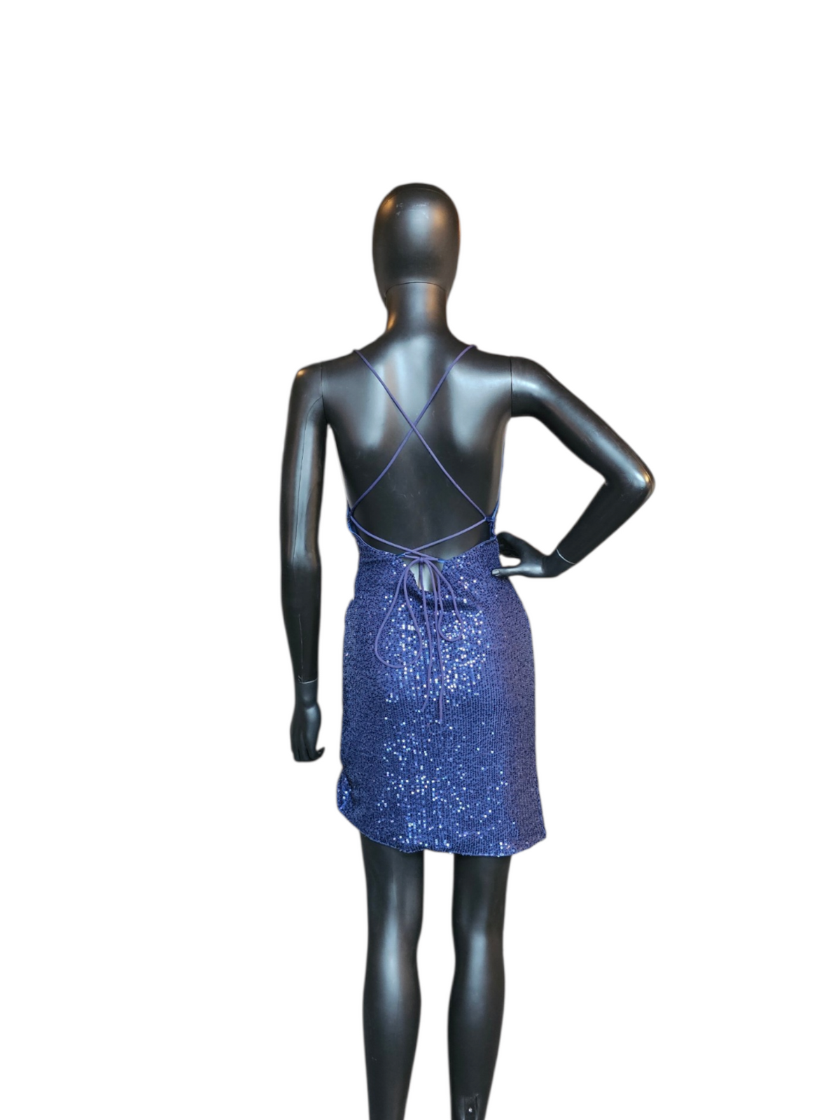 Navy Sequin Bodycon Open Back Homecoming Dress