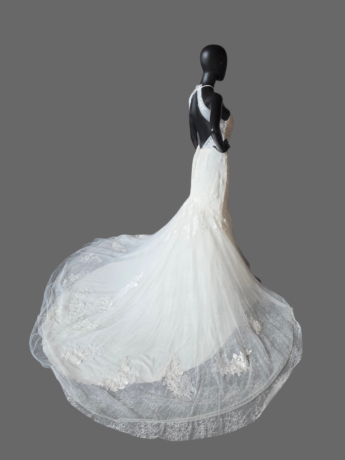 Lace Halter Fit/Flare Open Back Wedding Gown - Lillian West