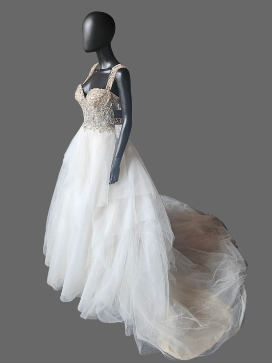 Silver Crystal/Glitter Tulle Ballgown Wedding Gown - Lucia