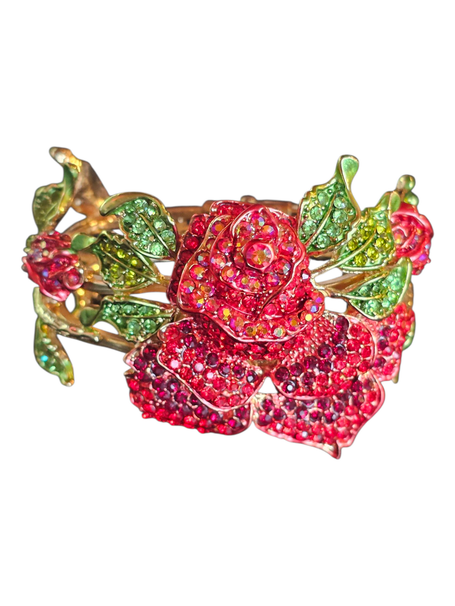 Gold Crystal Rose Cuff Bracelet