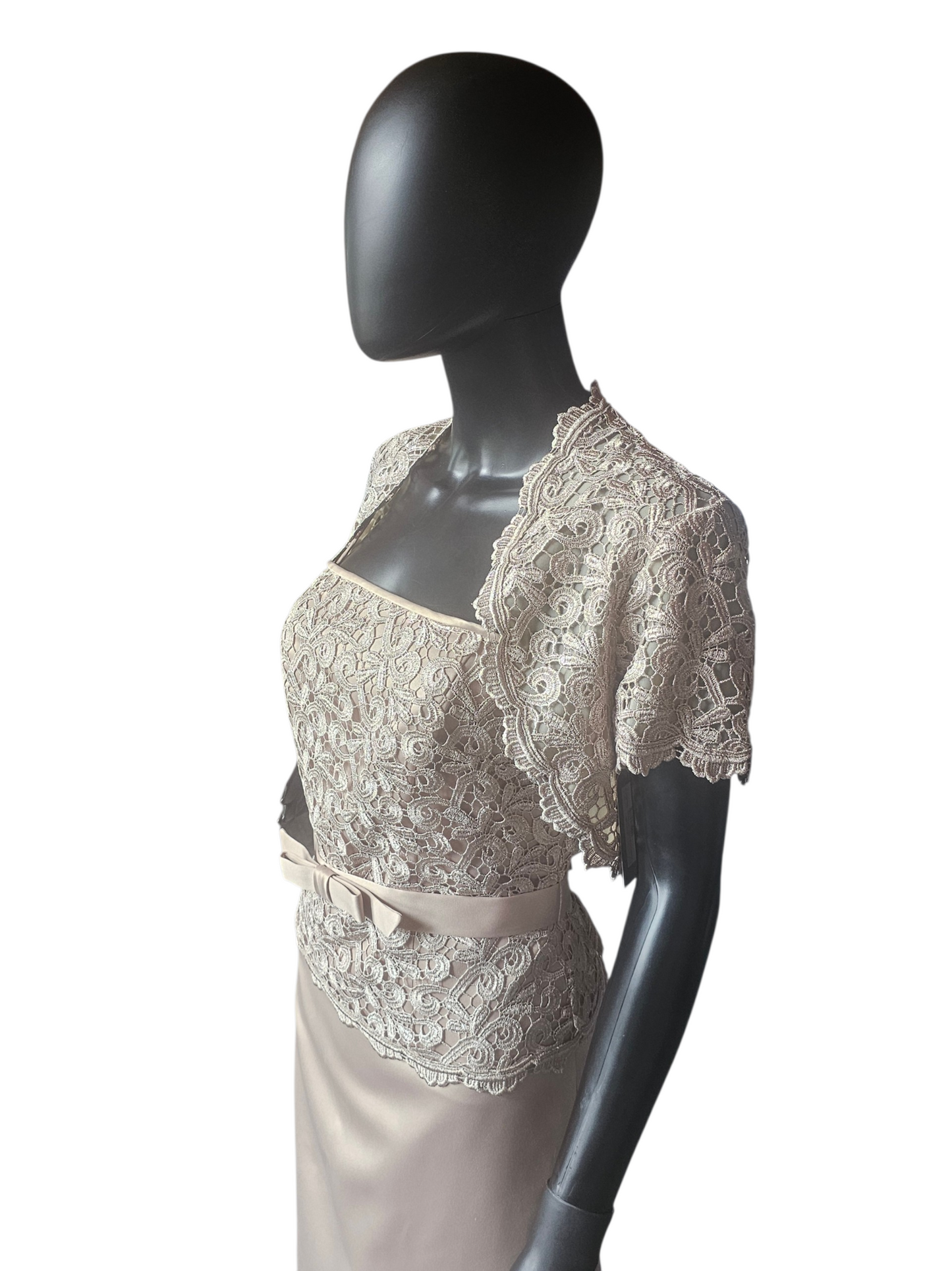 Gold Lace Fitted Satin W/Jacket Formal Dress - Cachet
