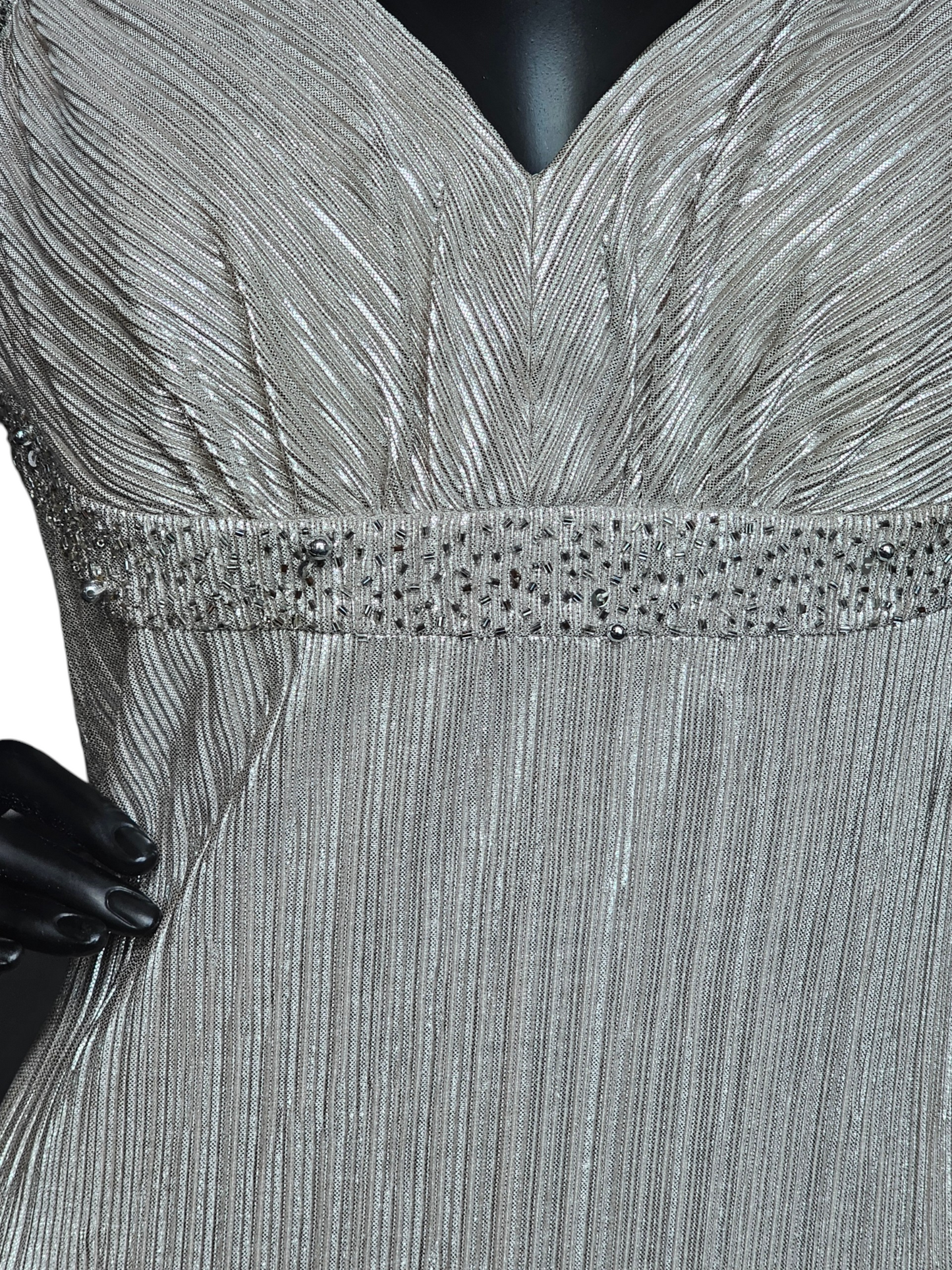 Champagne Metallic Crinkle Fabric W/Jacket NWT Maxi Formal Dress  - Cachet